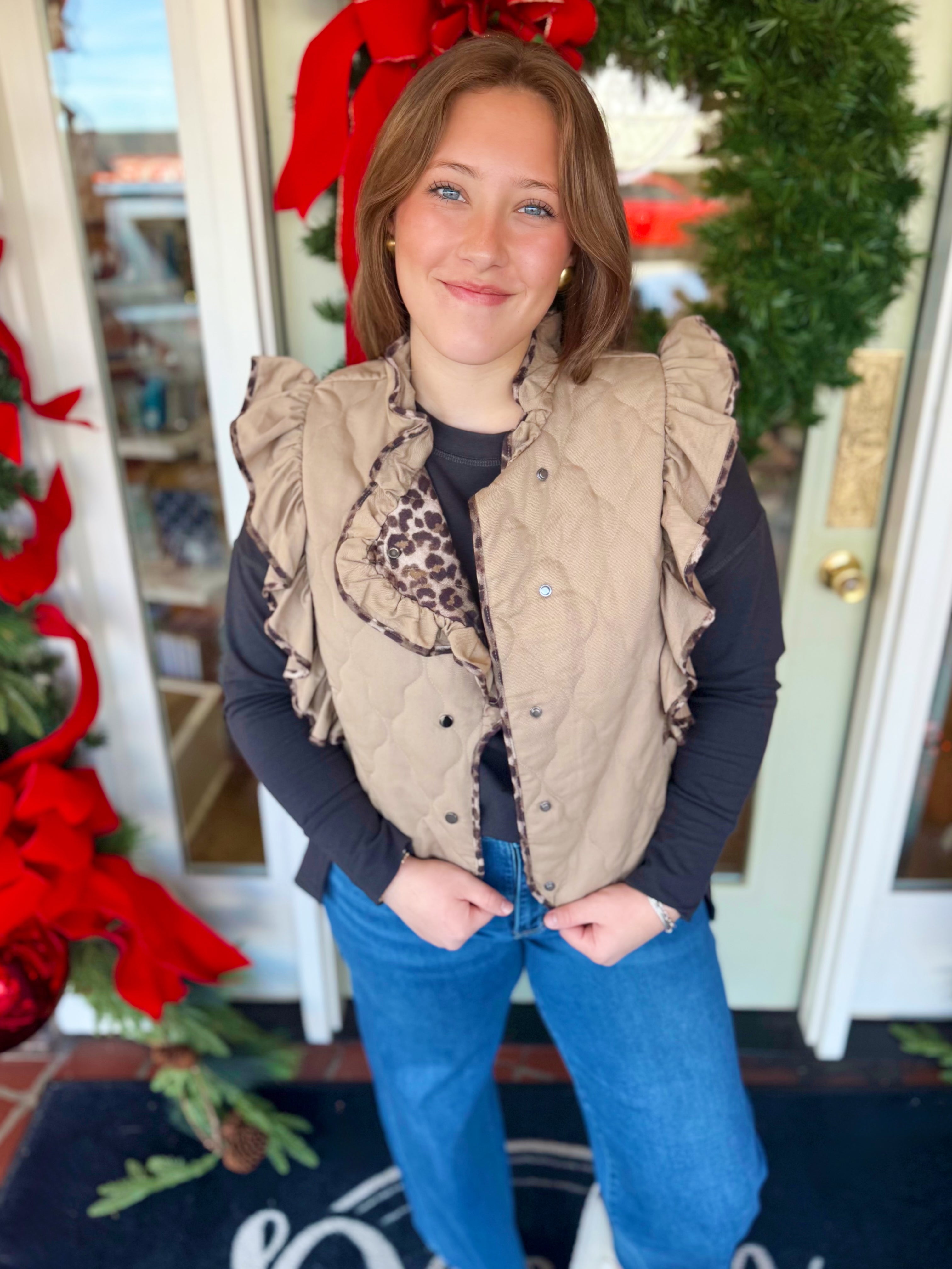 The Dixie Ruffle Leopard Vest