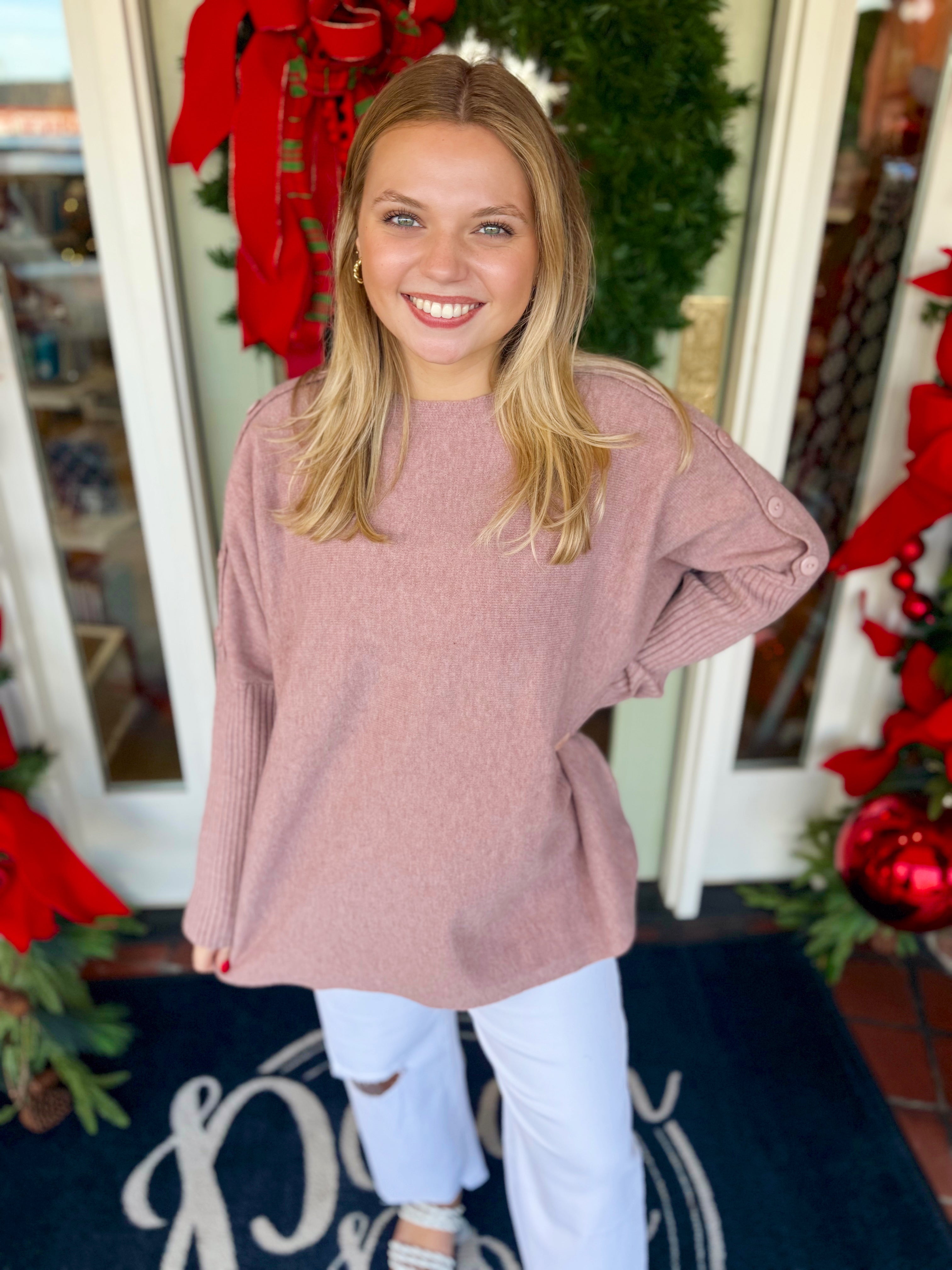 The Sheffield Button Down Sweater in Blush