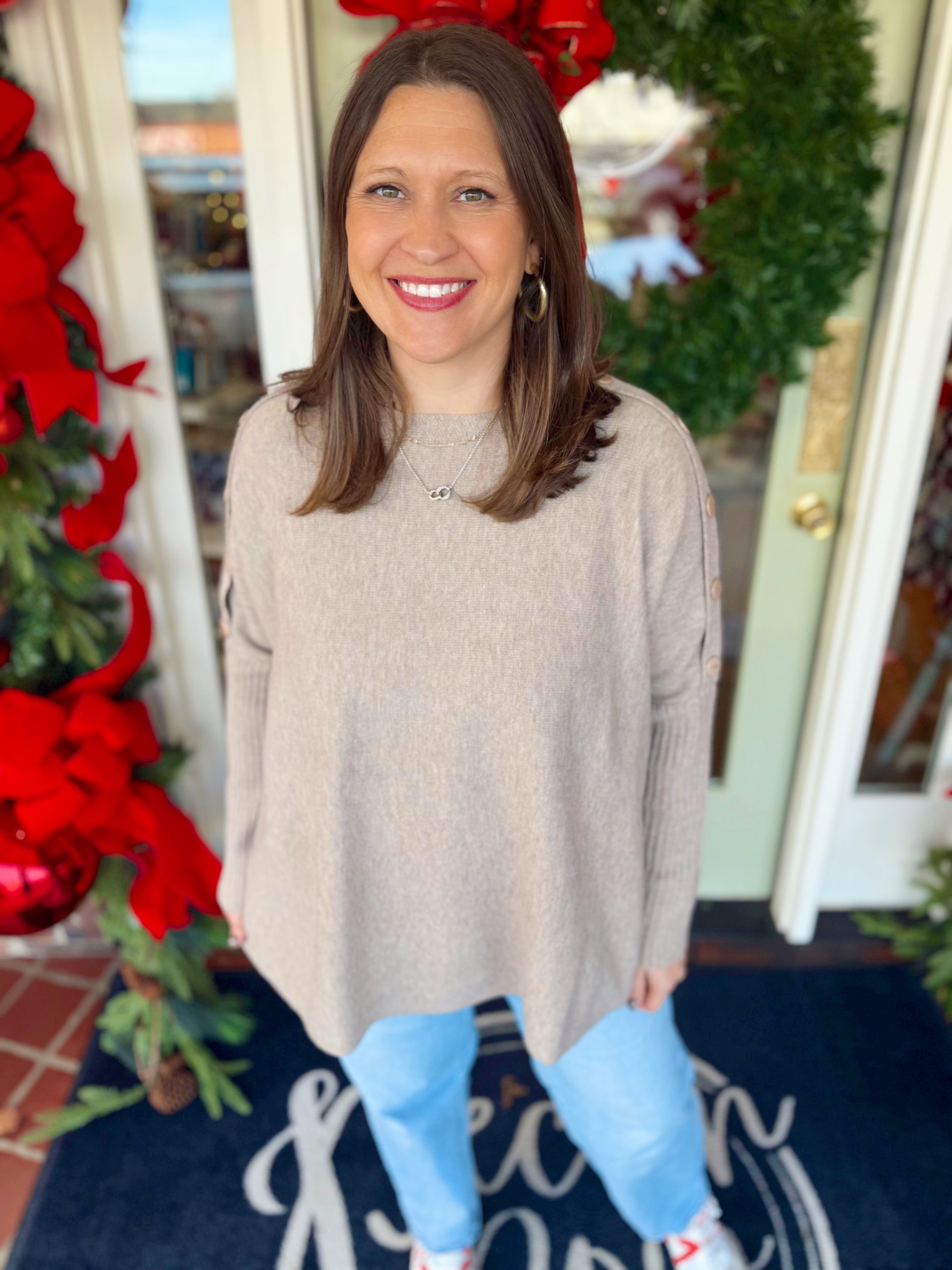 The Sheffield Button Down Sweater in Tan