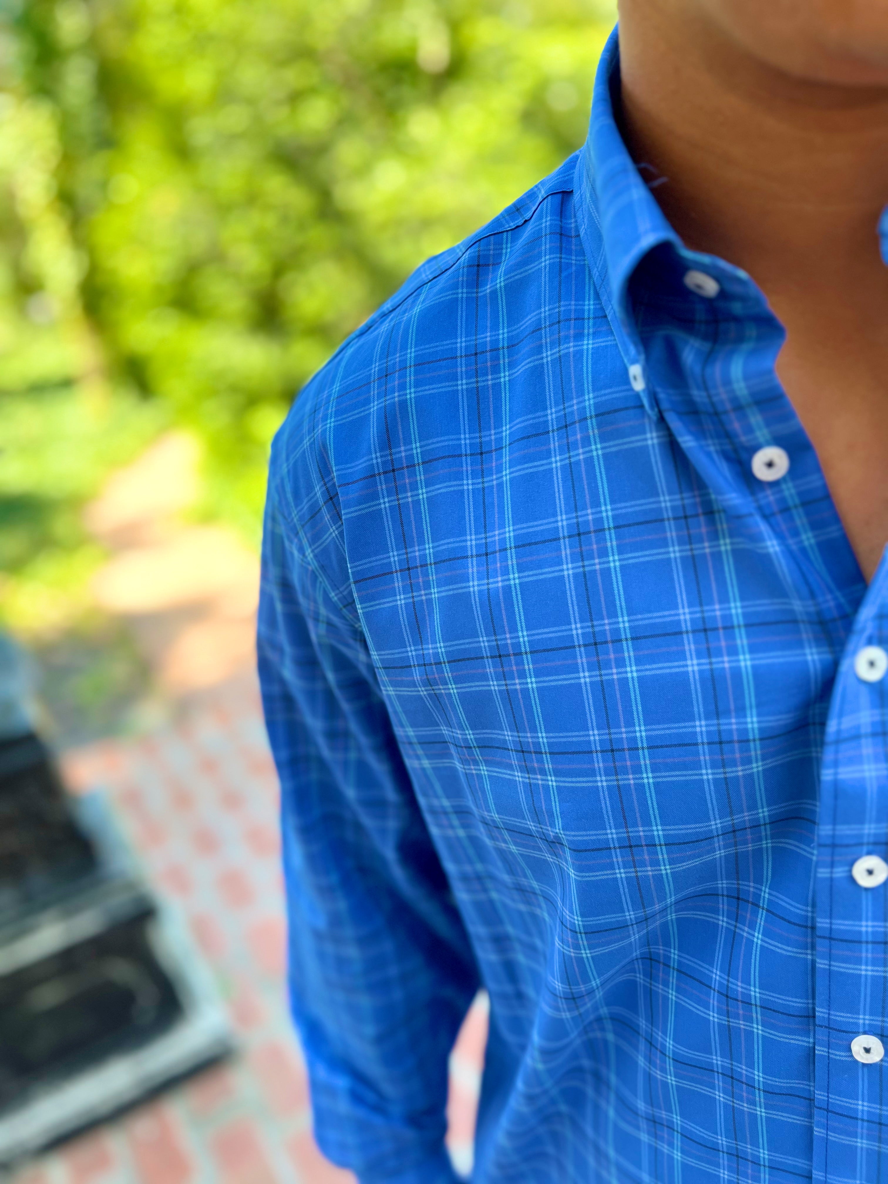 Chatham Lines Performance Dress Shirt In Dark Bluebonnet & Blue By Southern Marsh