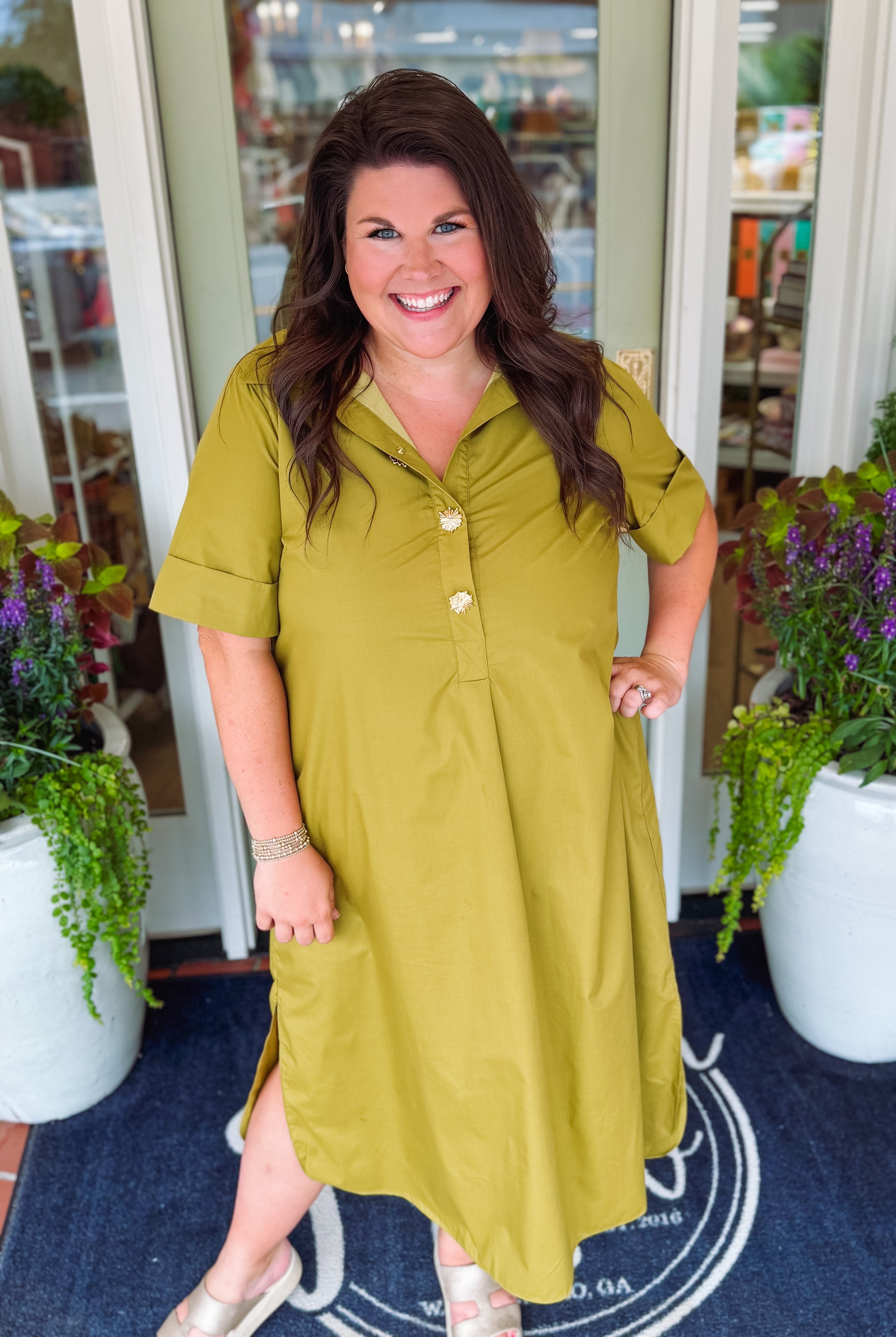 The Stella Midi Dress in Olive (S-2X)