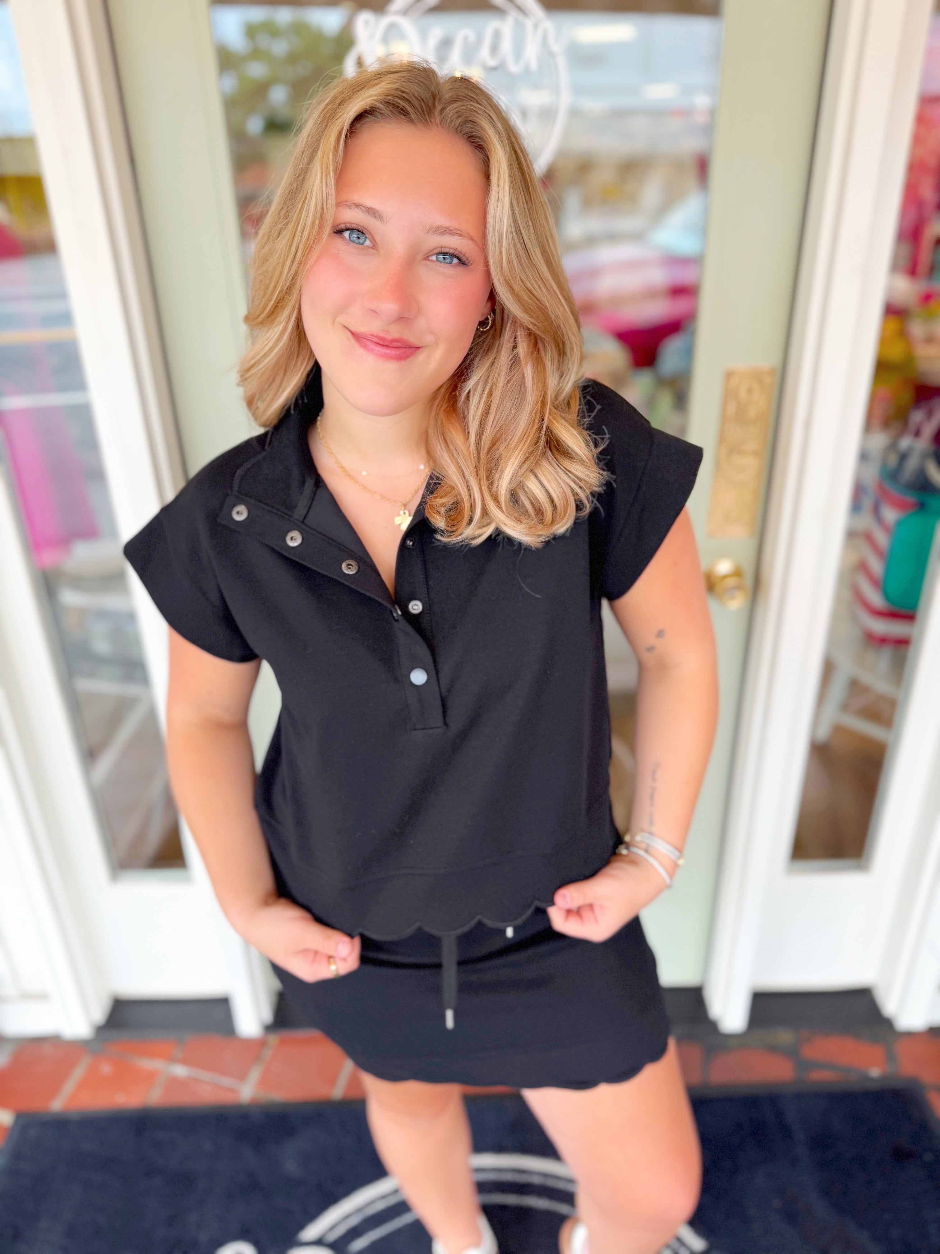 Moving On Scalloped Top