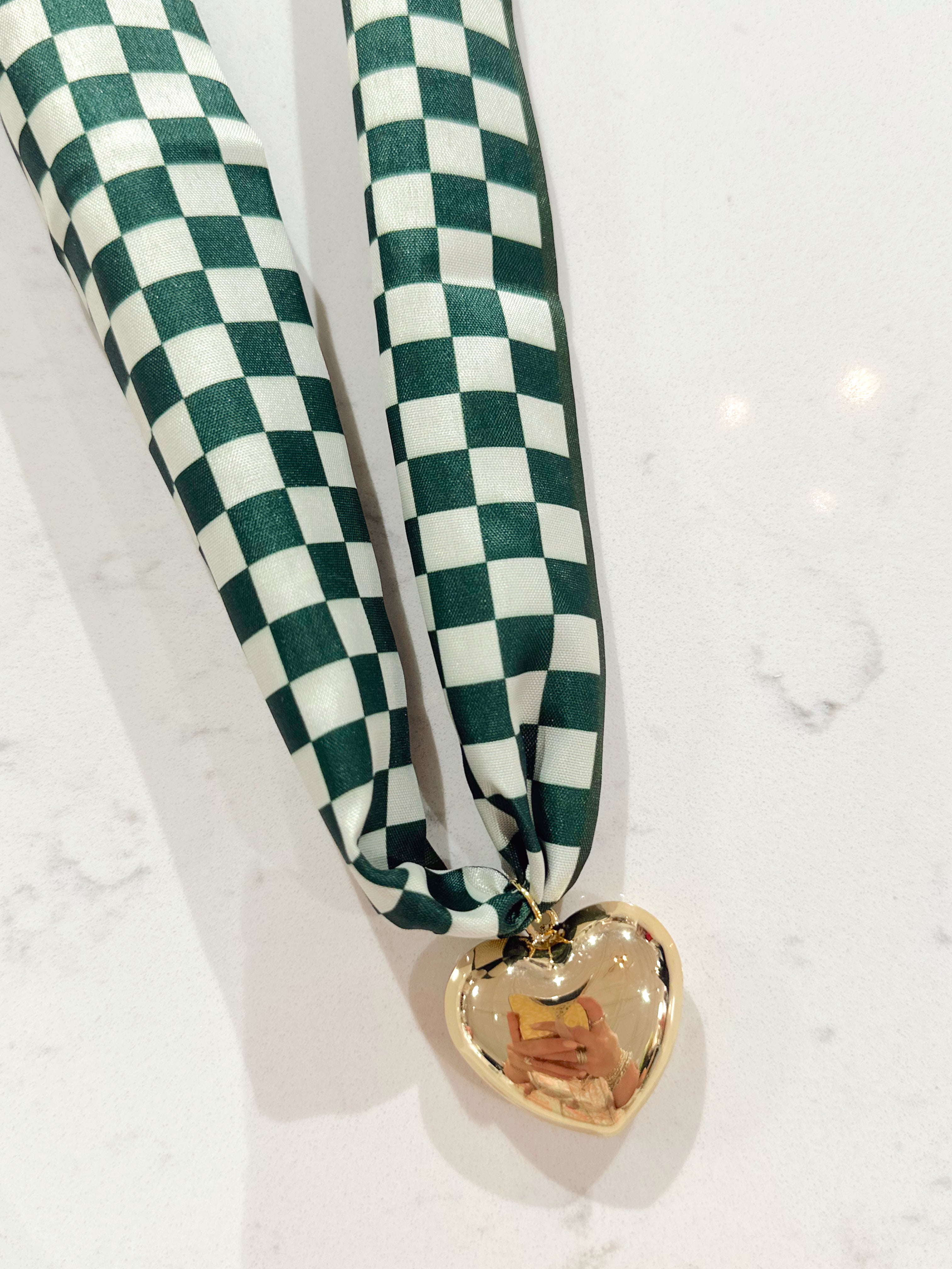 Green Checkered Scarf Necklace By Hart Designs
