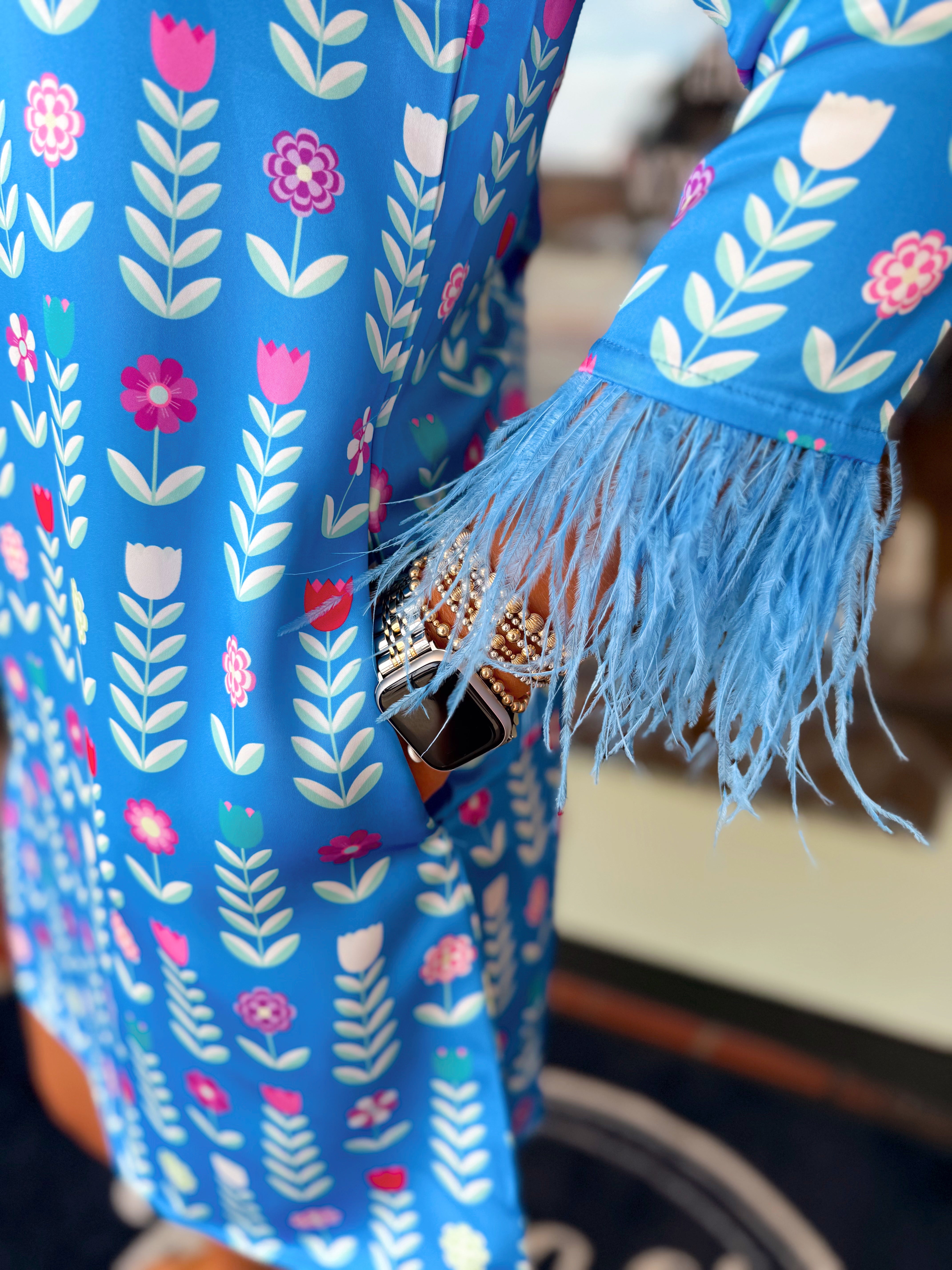 The Grace Luxe Feather Caftan Mini