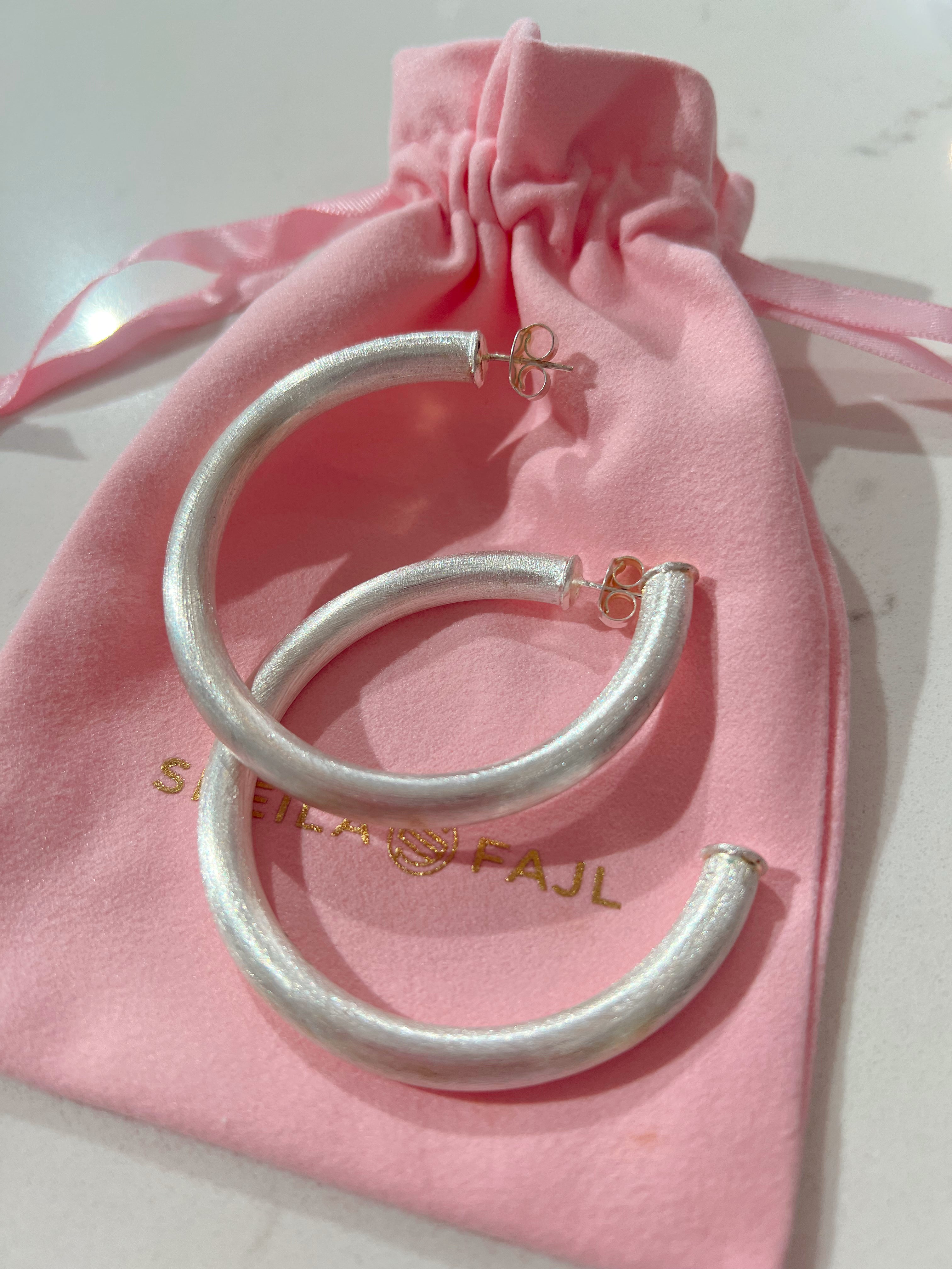 Brushed Silver Arlene Hoops by Sheila Fajl