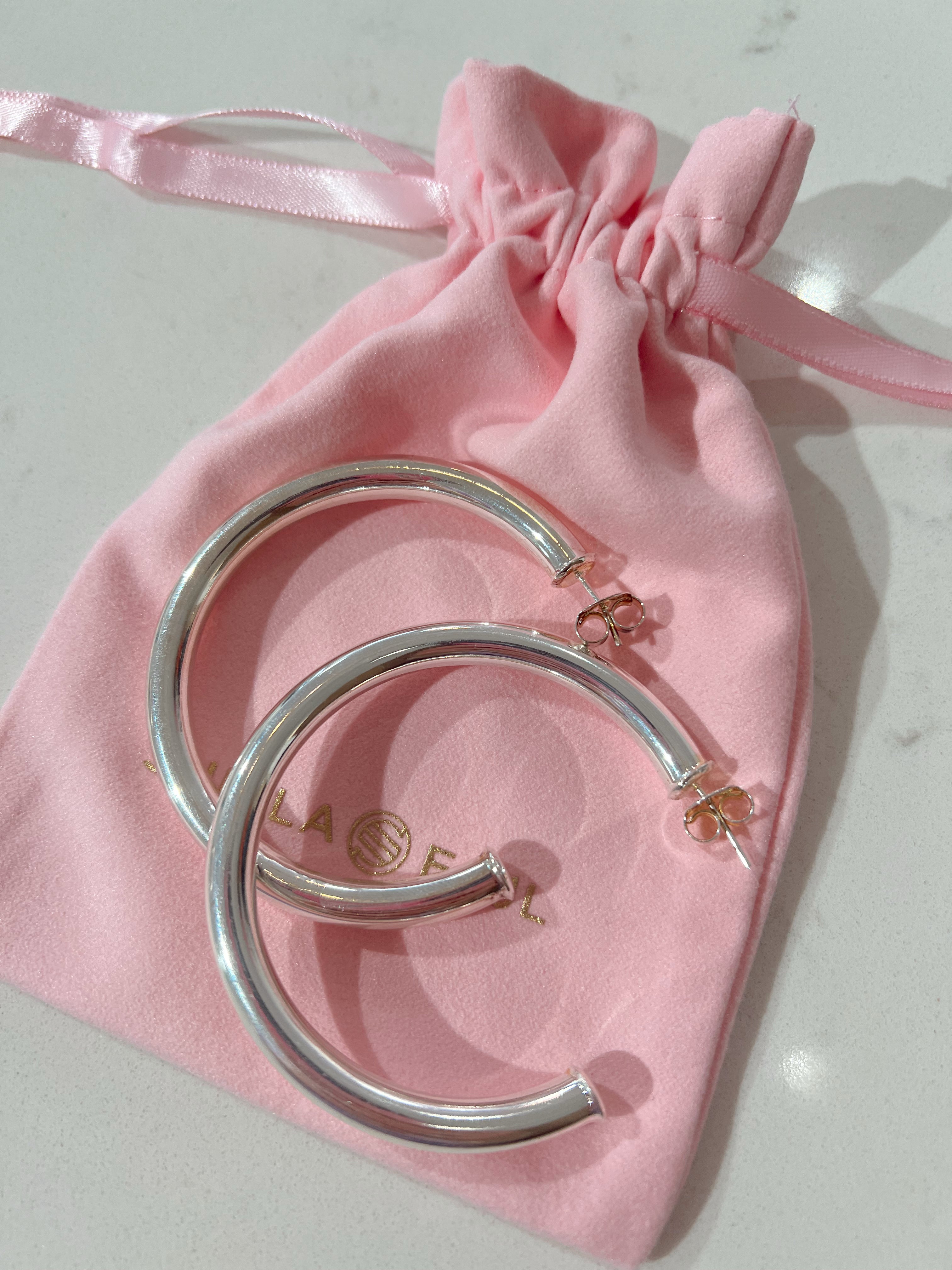 Shiny Silver Arlene Hoops by Sheila Fajl