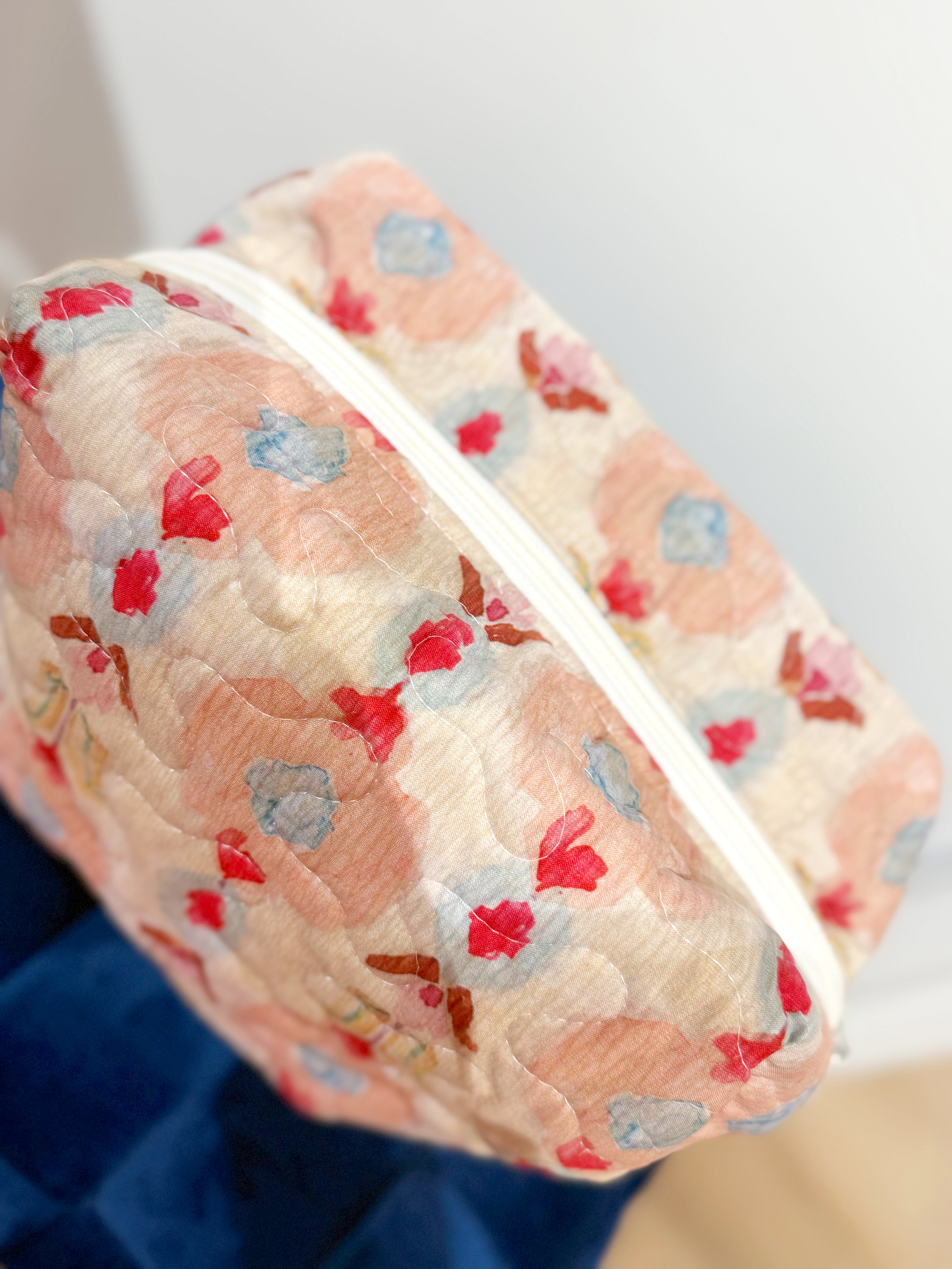 Jules Pink Quilted Large Makeup Bag