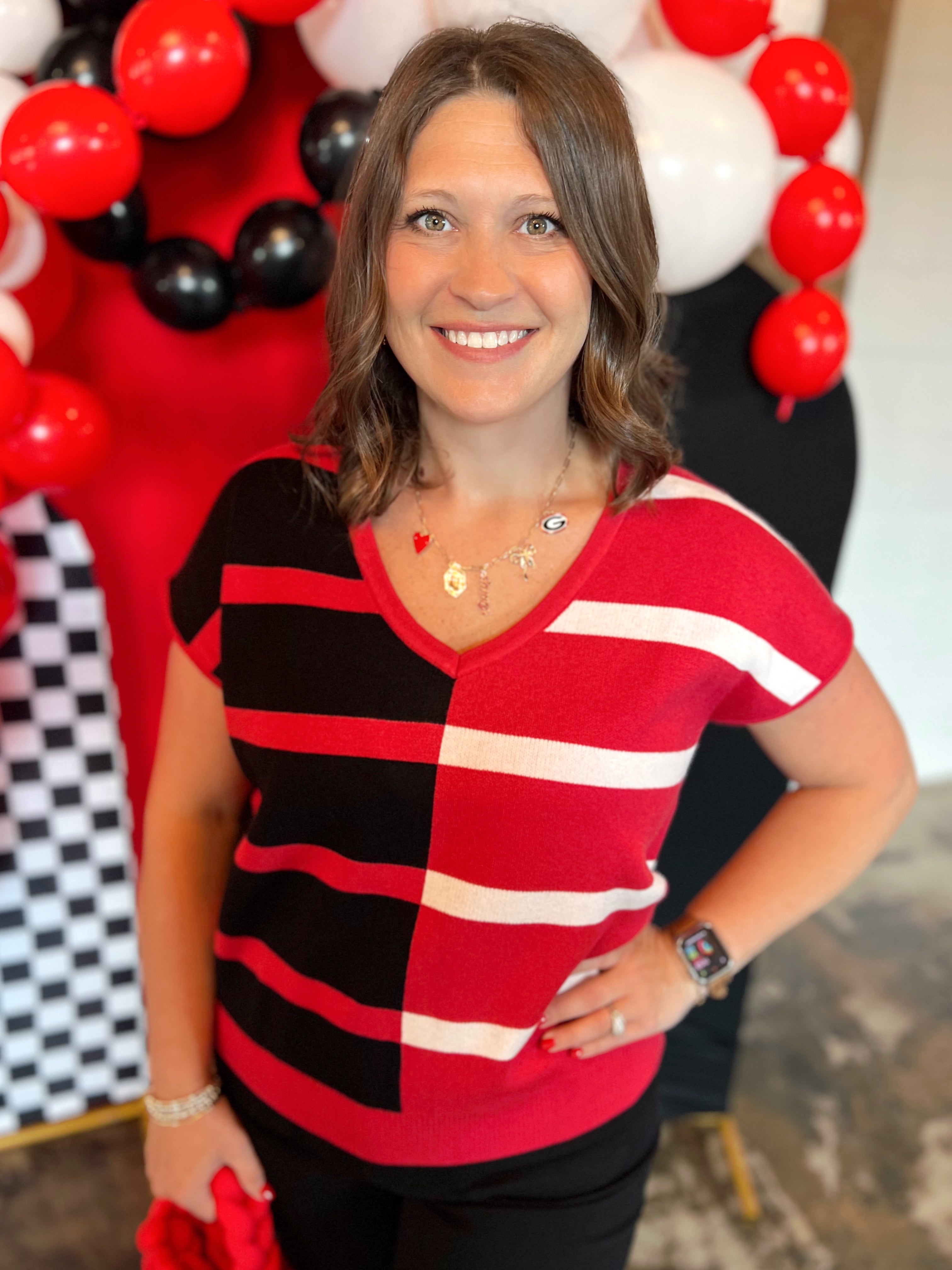 The Hannah Red and Black Stripe Sweater