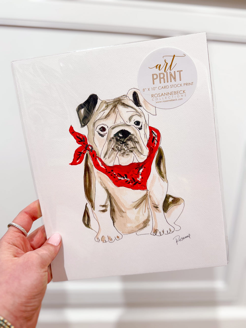 Handpainted Bulldog with Red Bandana Art Print