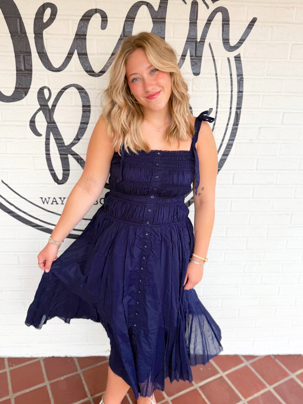 The Rachel Tie Shoulder Midi Dress