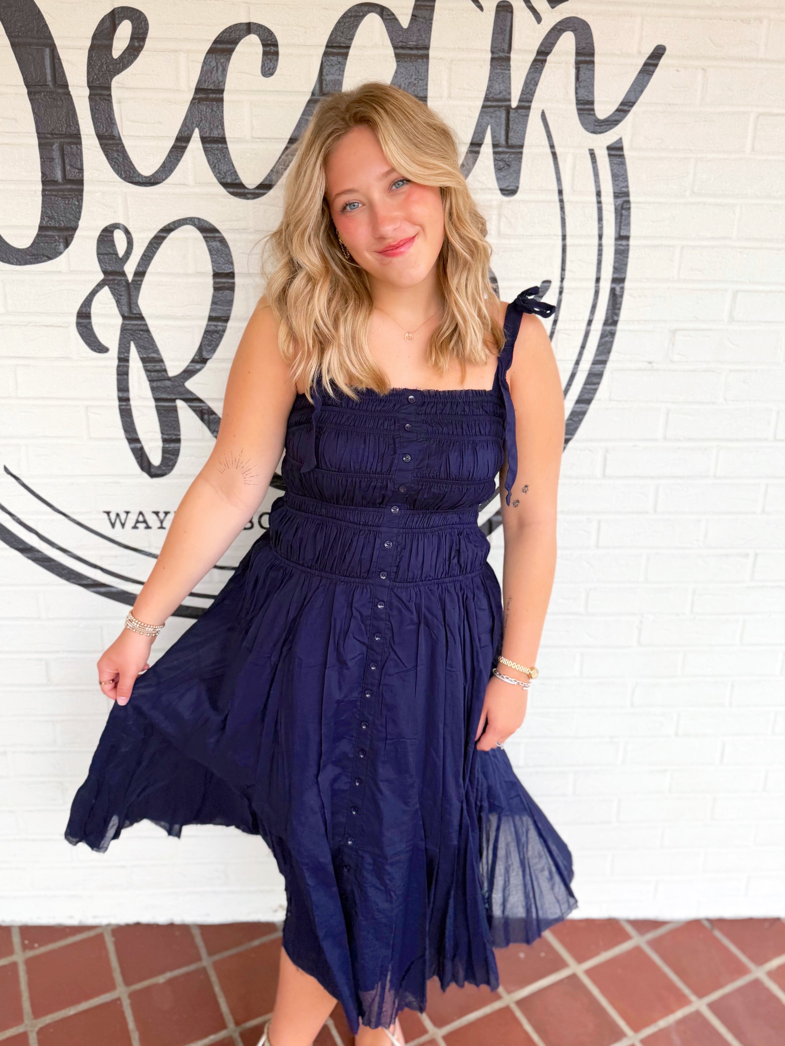 The Rachel Tie Shoulder Midi Dress