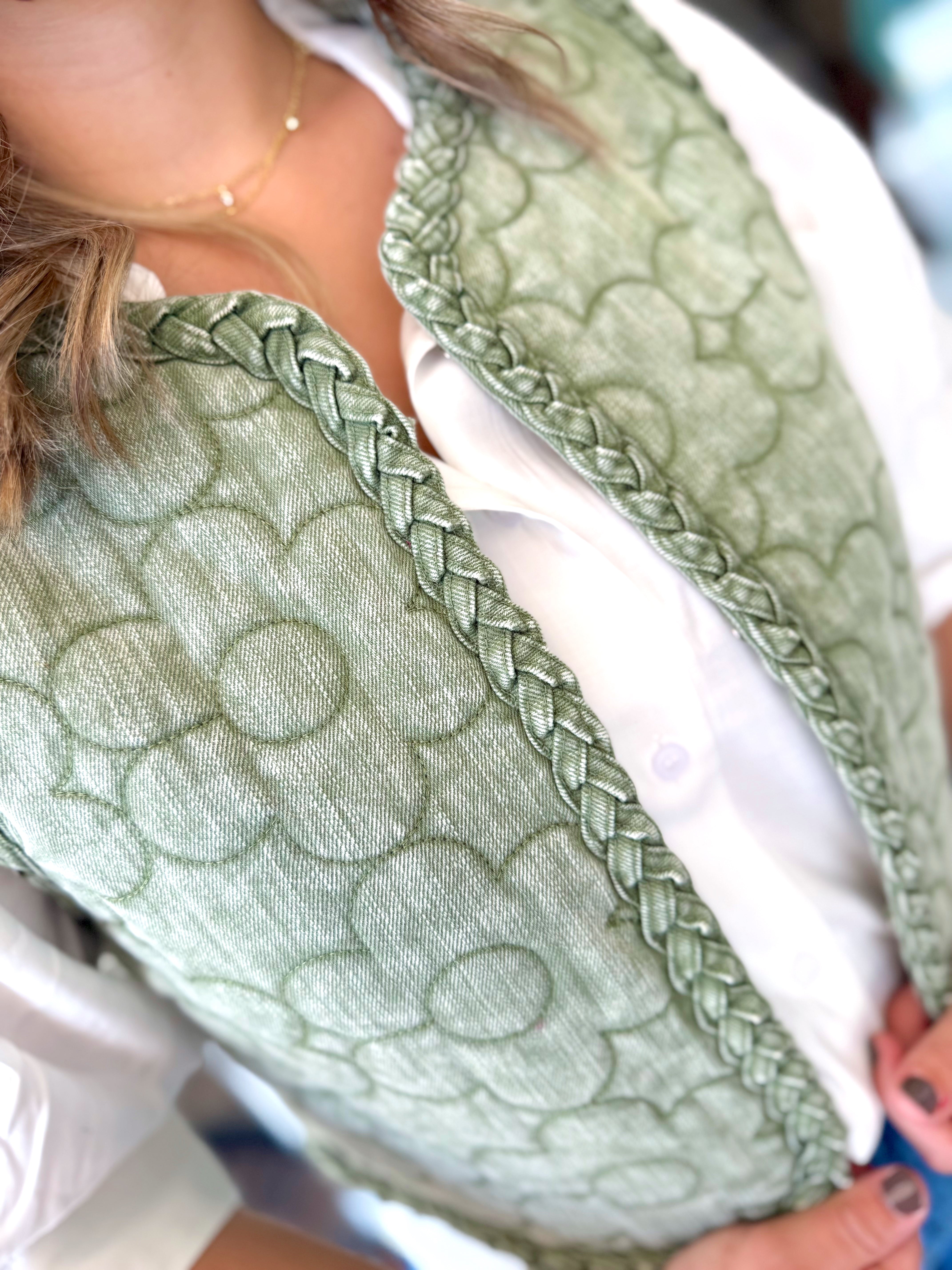 Olive Denim Floral Vest by Karlie