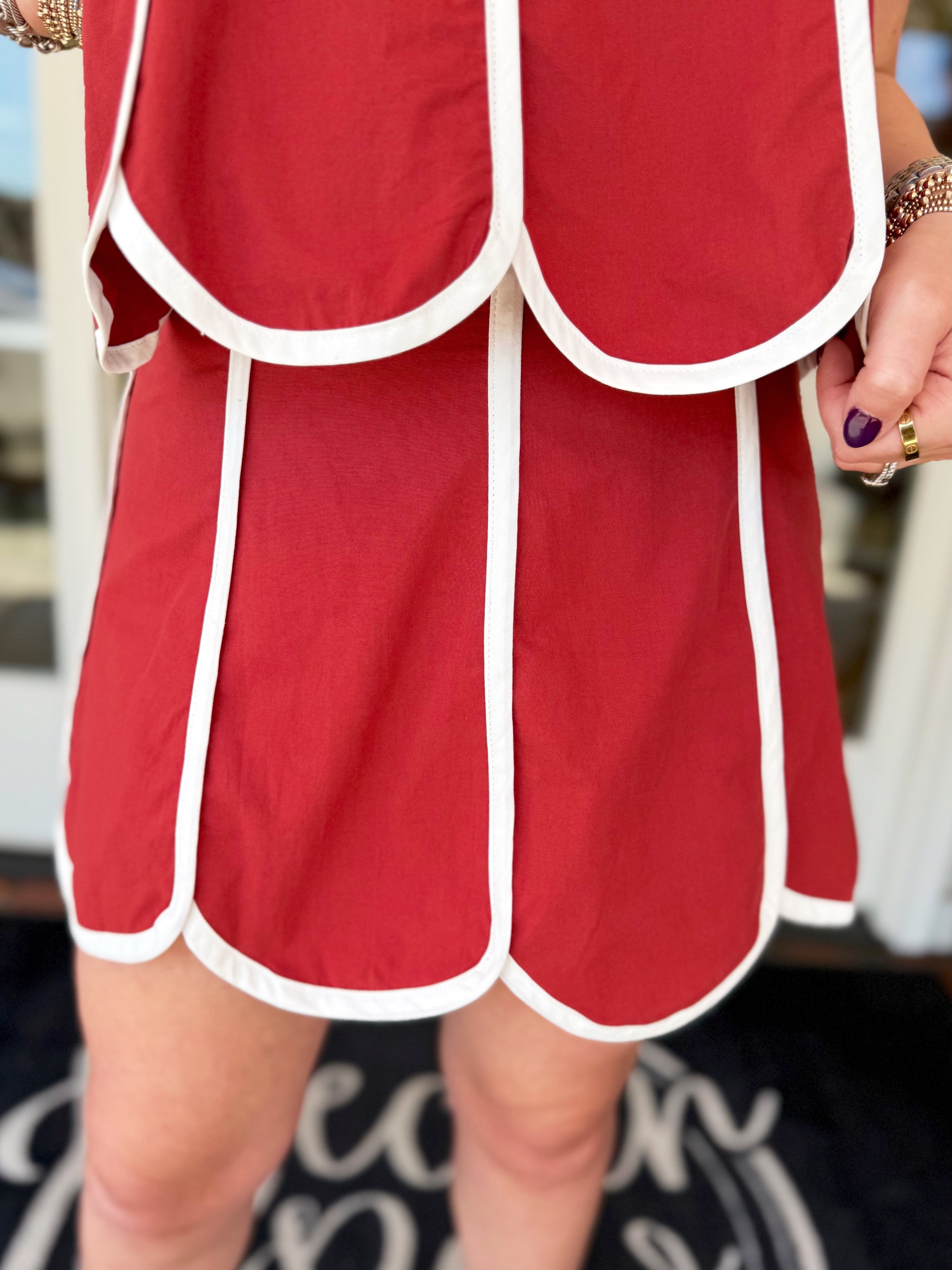 The Crimson Scalloped Hem Skirt