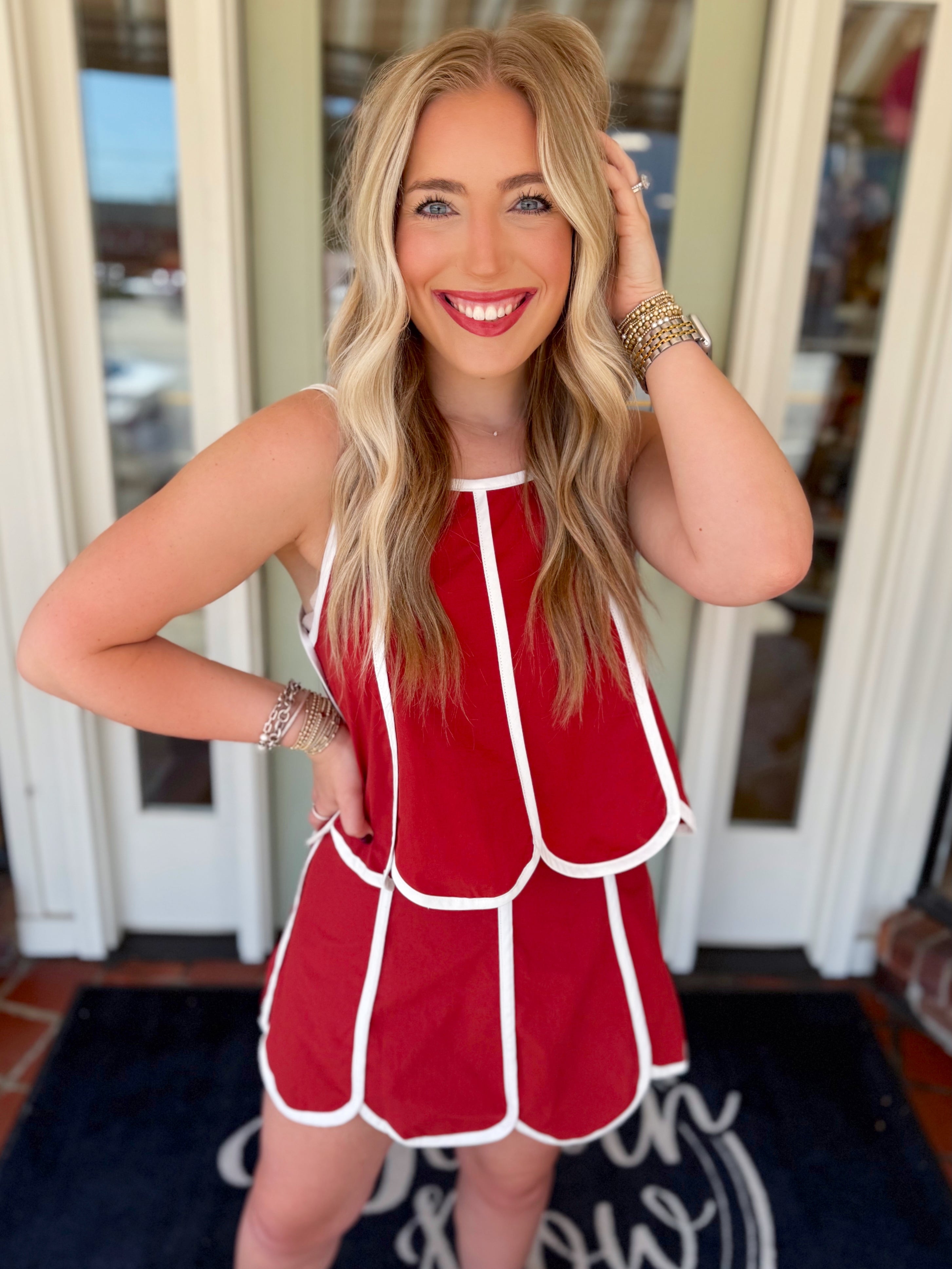 The Crimson Scalloped Hem Top