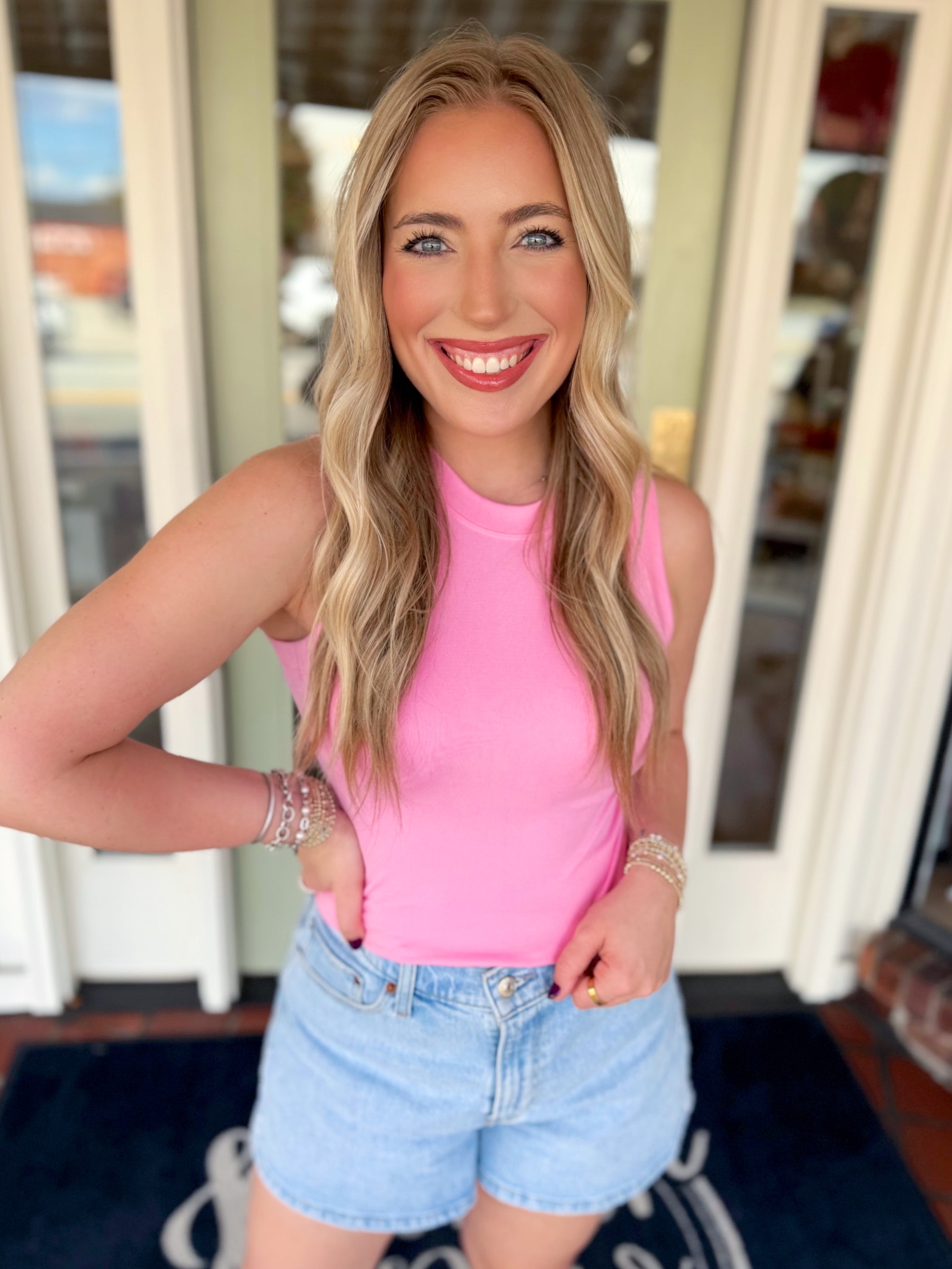 The Ramsey Smooth Thick Banded Top in Pink