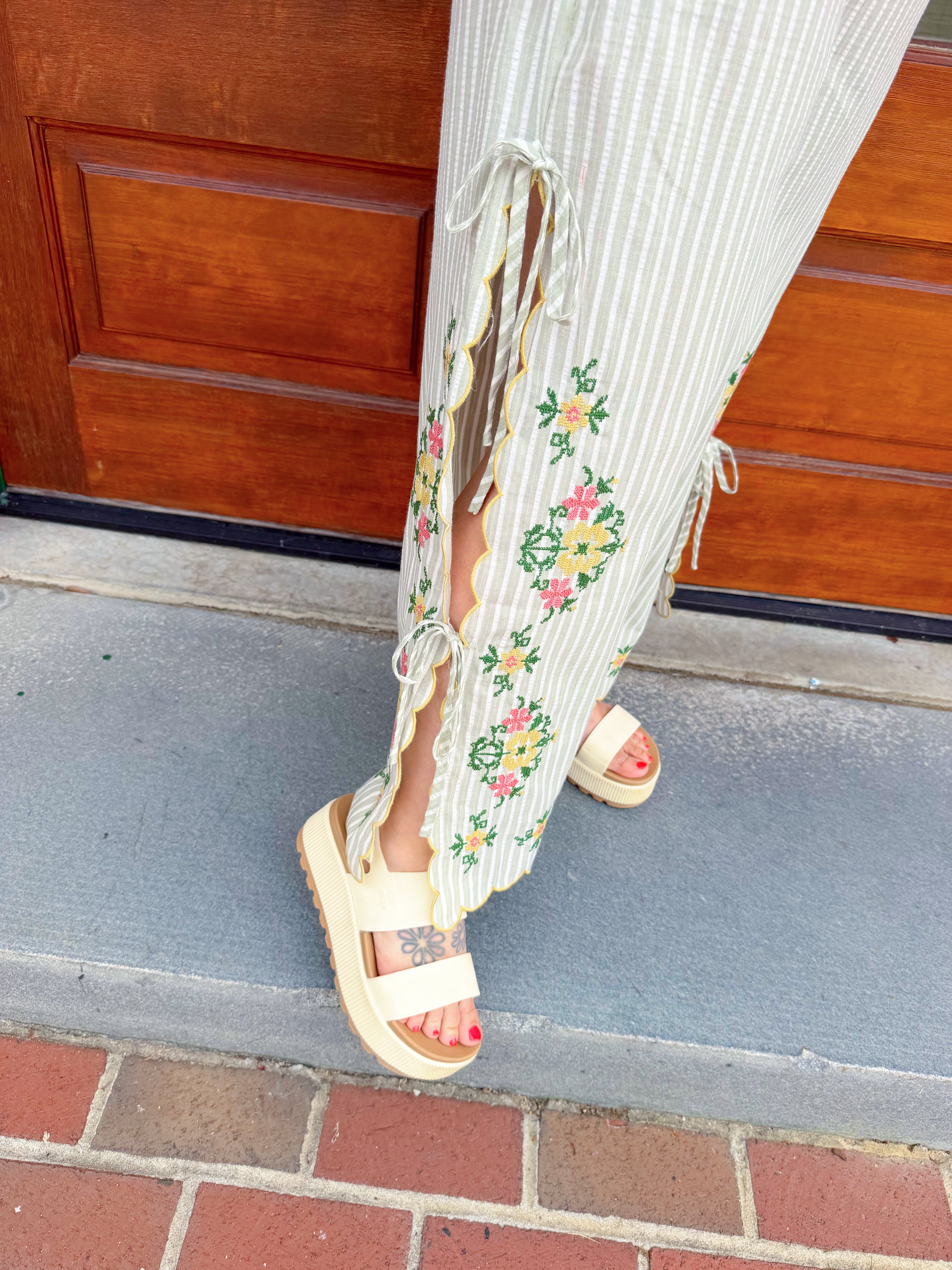 The Floral Sage Embroidered Pants
