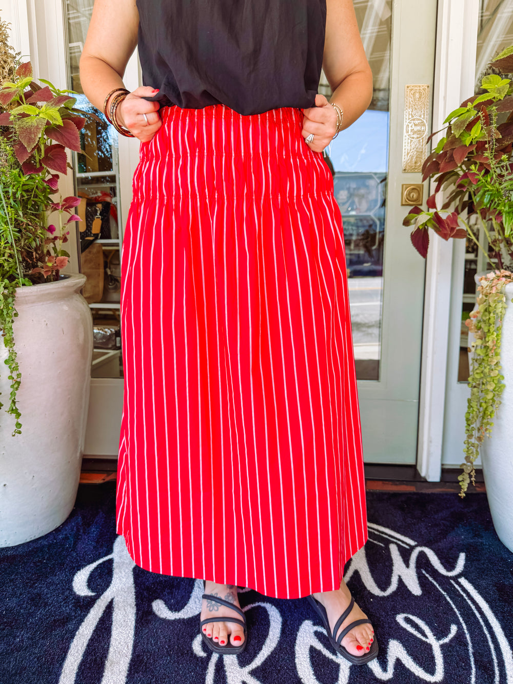 The Addison Striped Poplin Midi Skirt (S-L)