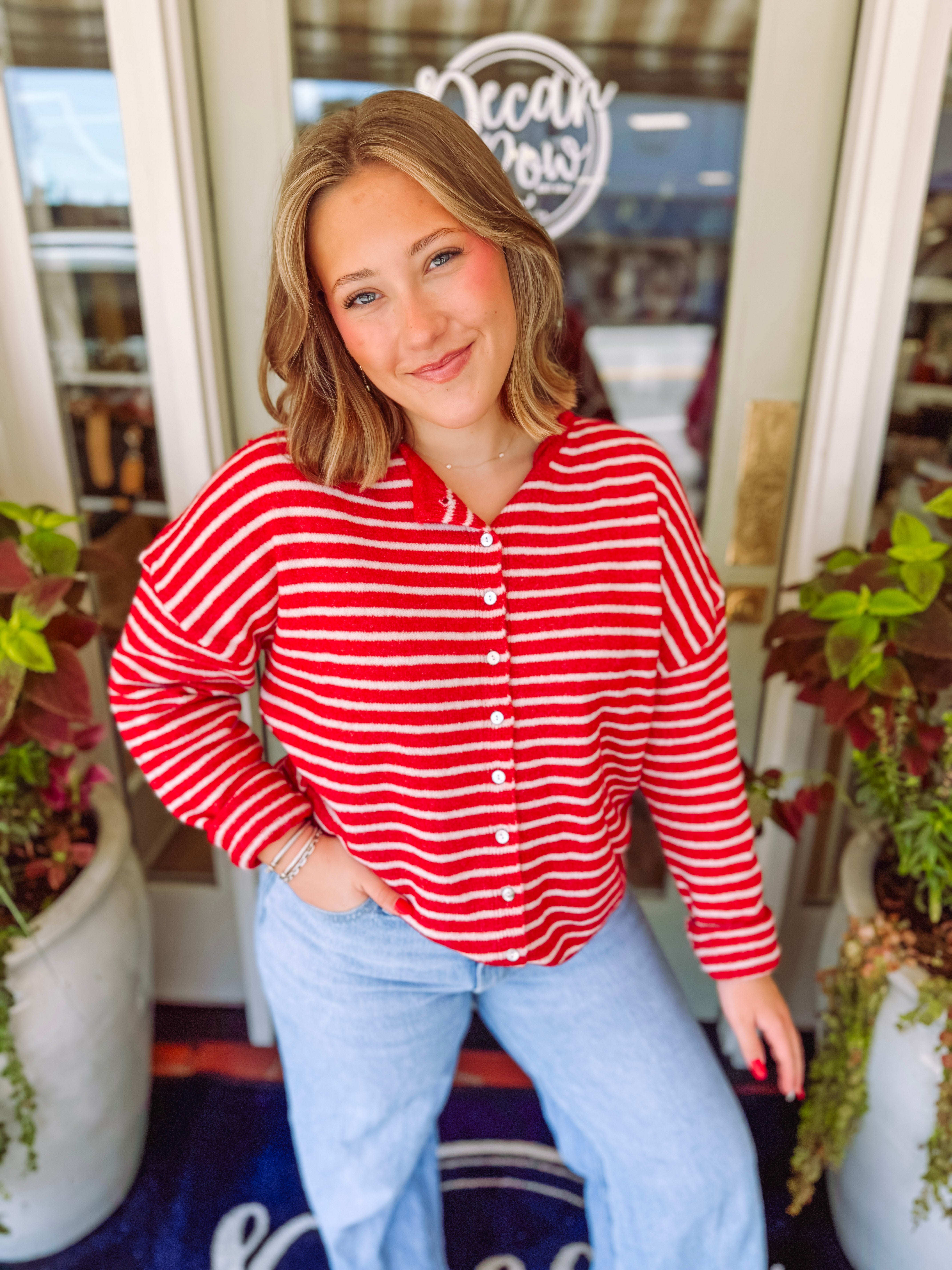 The Sandy Striped Sweater in Red (S-L)
