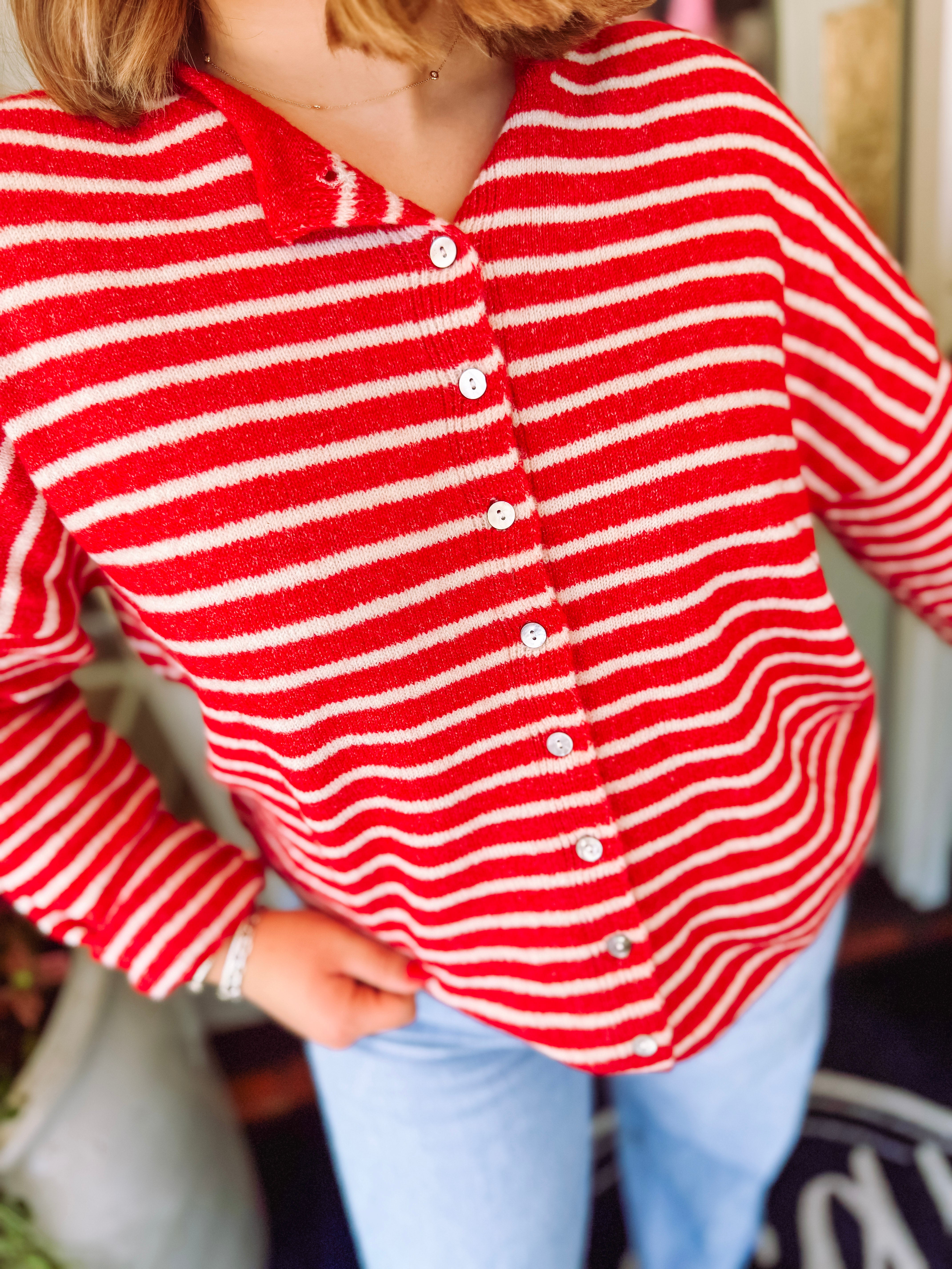 The Sandy Striped Sweater in Red (S-L)