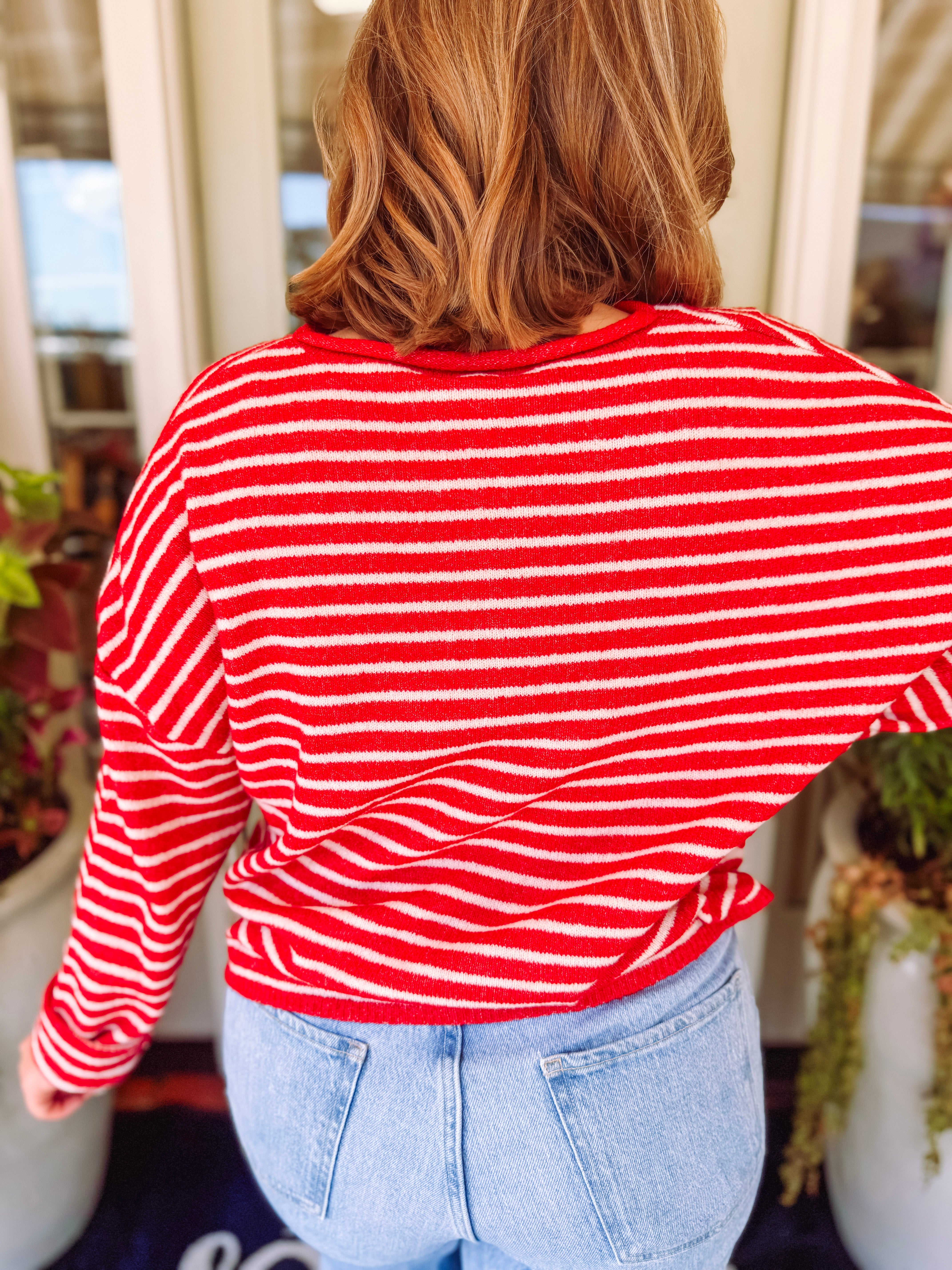 The Sandy Striped Sweater in Red (S-L)