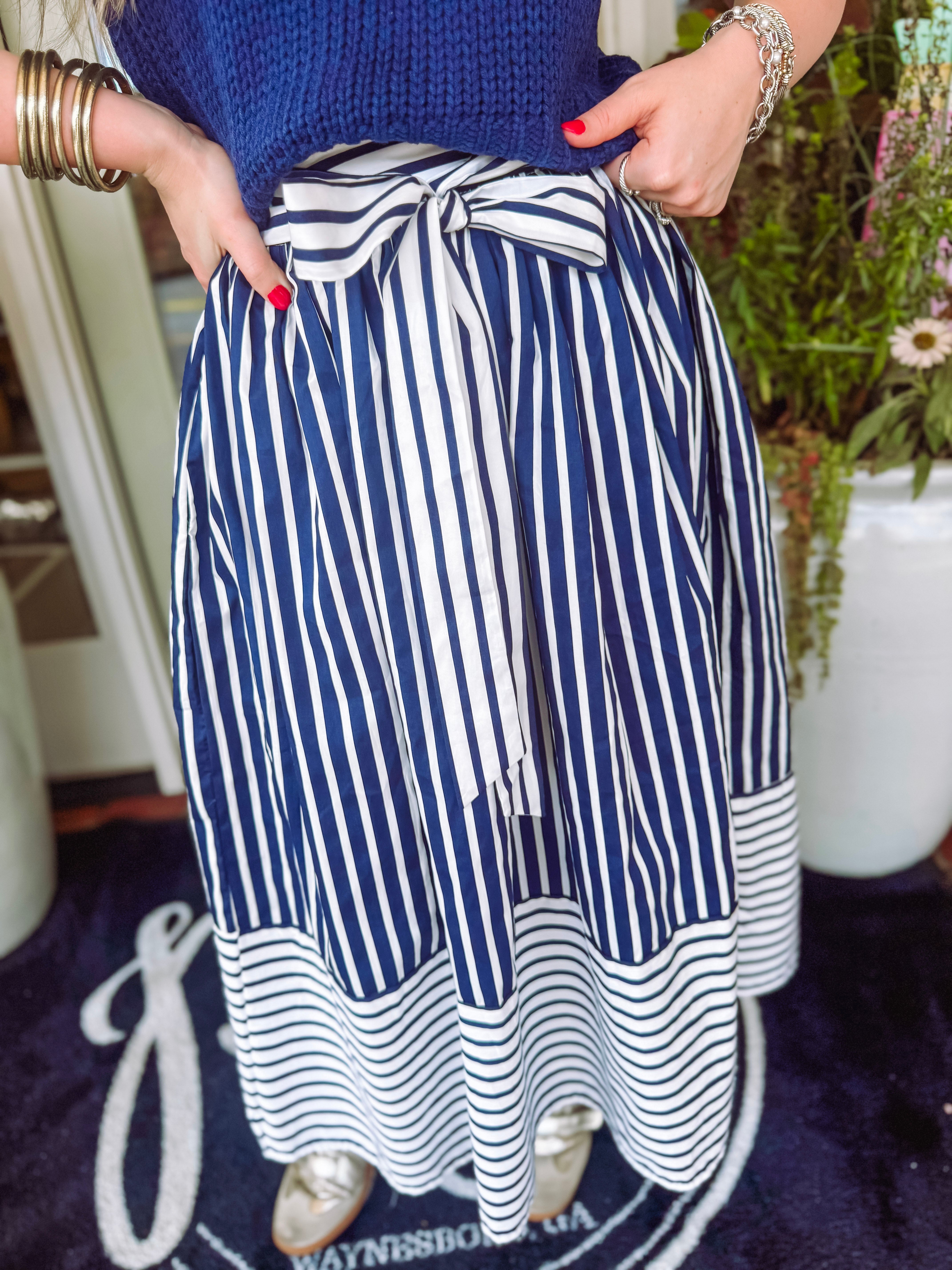 The Sasha Striped High Waist Midi Skirt (S-L)
