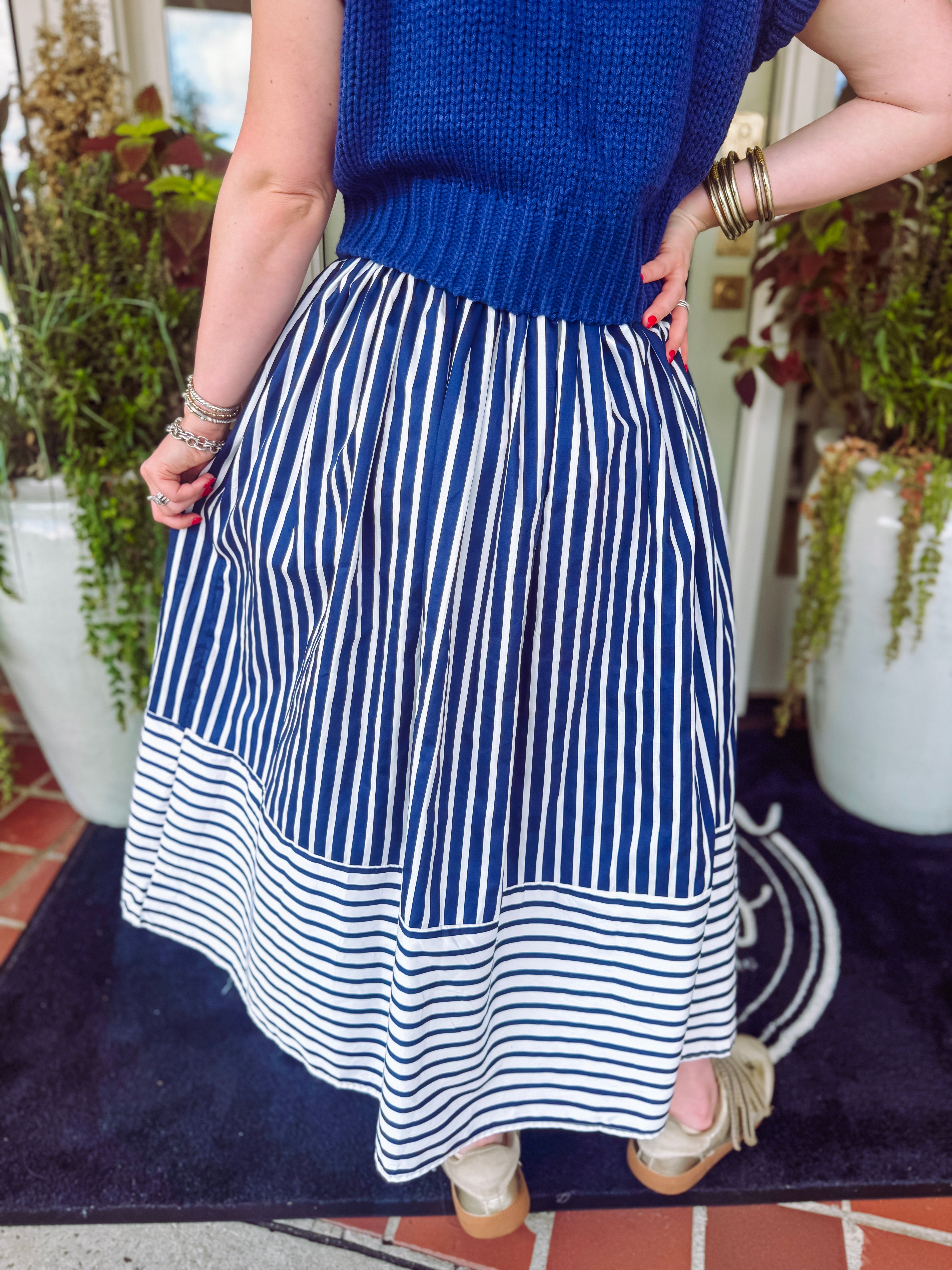 The Sasha Striped High Waist Midi Skirt (S-L)