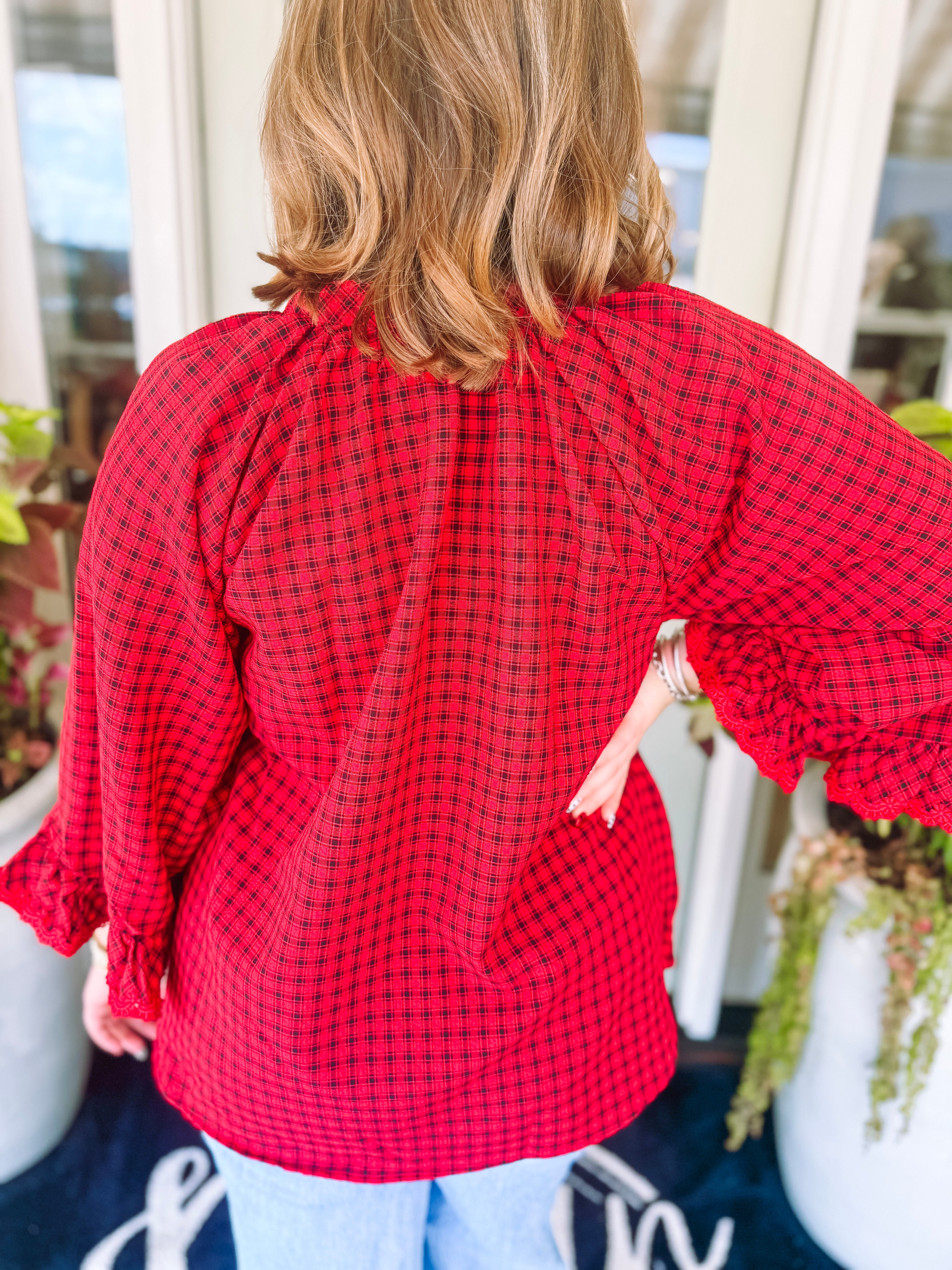 The Reed Plaid V-Neck Top (S-L)