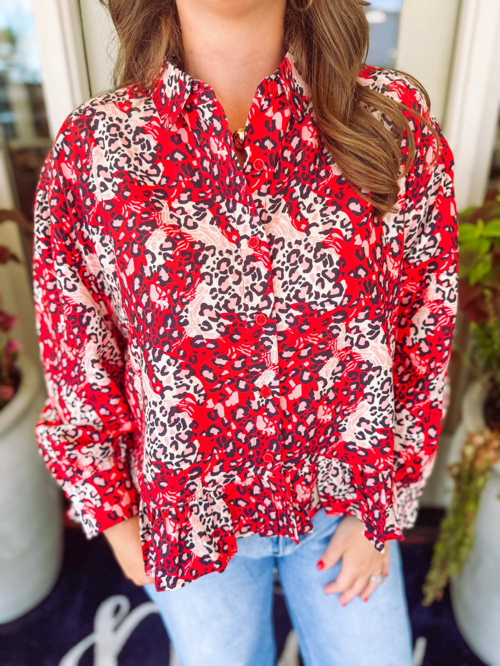 The Homecoming Ruffle Top in Red and Black (S-2X)