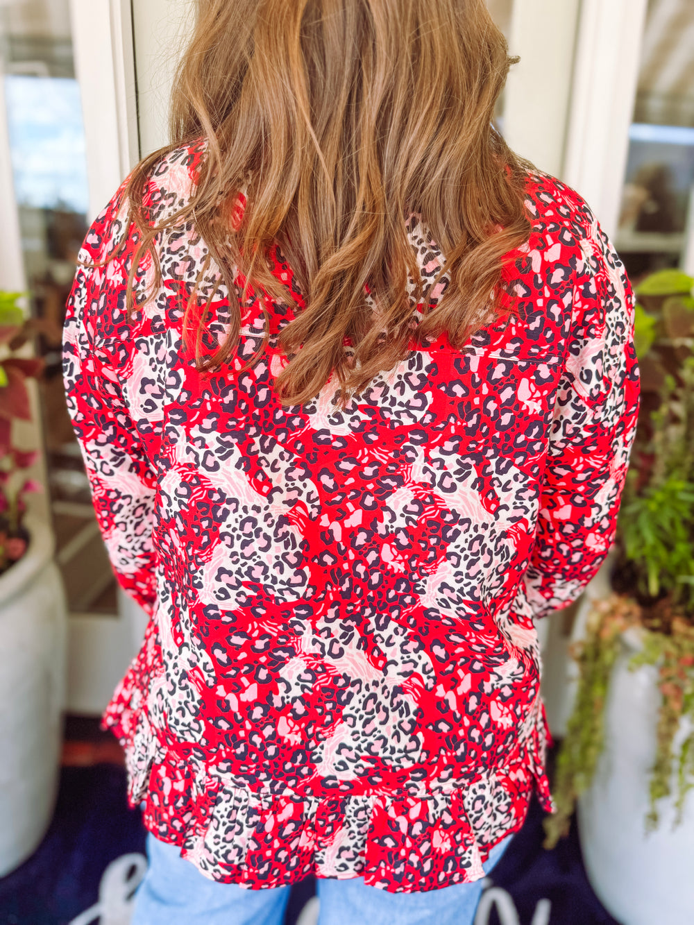 The Homecoming Ruffle Top in Red and Black (S-2X)