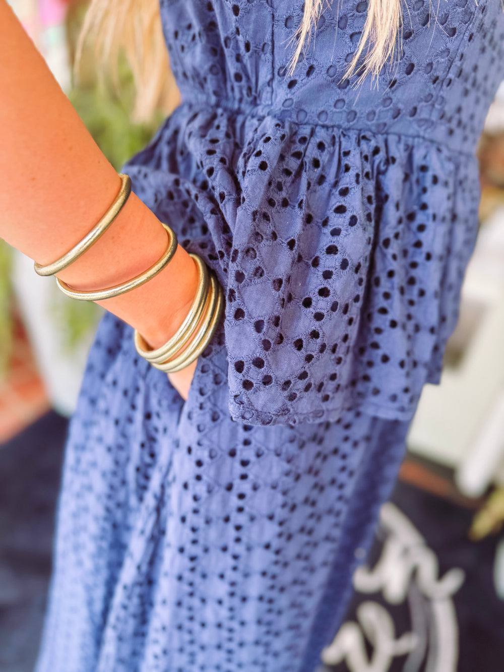 The Jordan Eyelet Midi Dress in Navy (S-L)