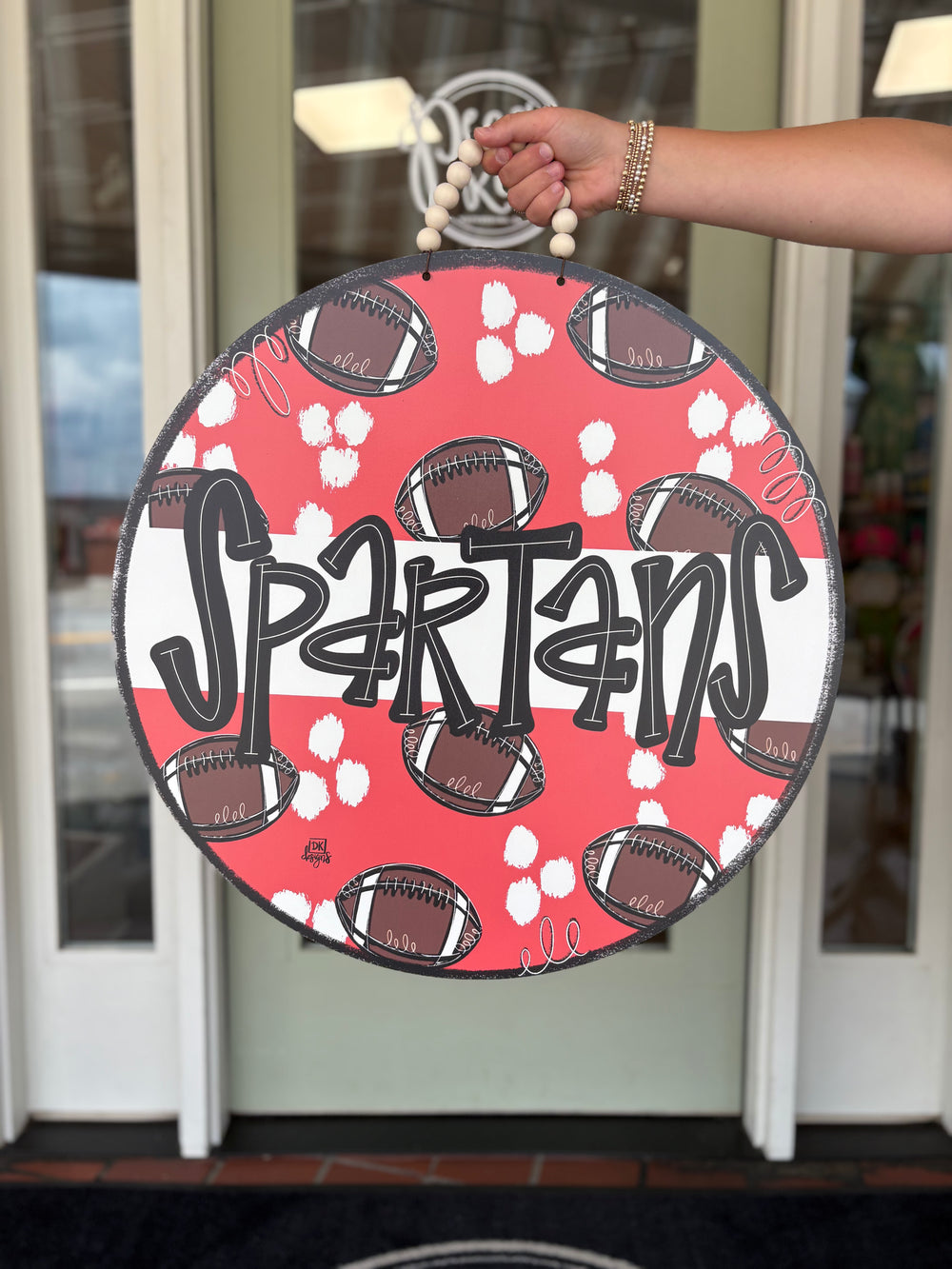 Red and White Spartans Door Hanger