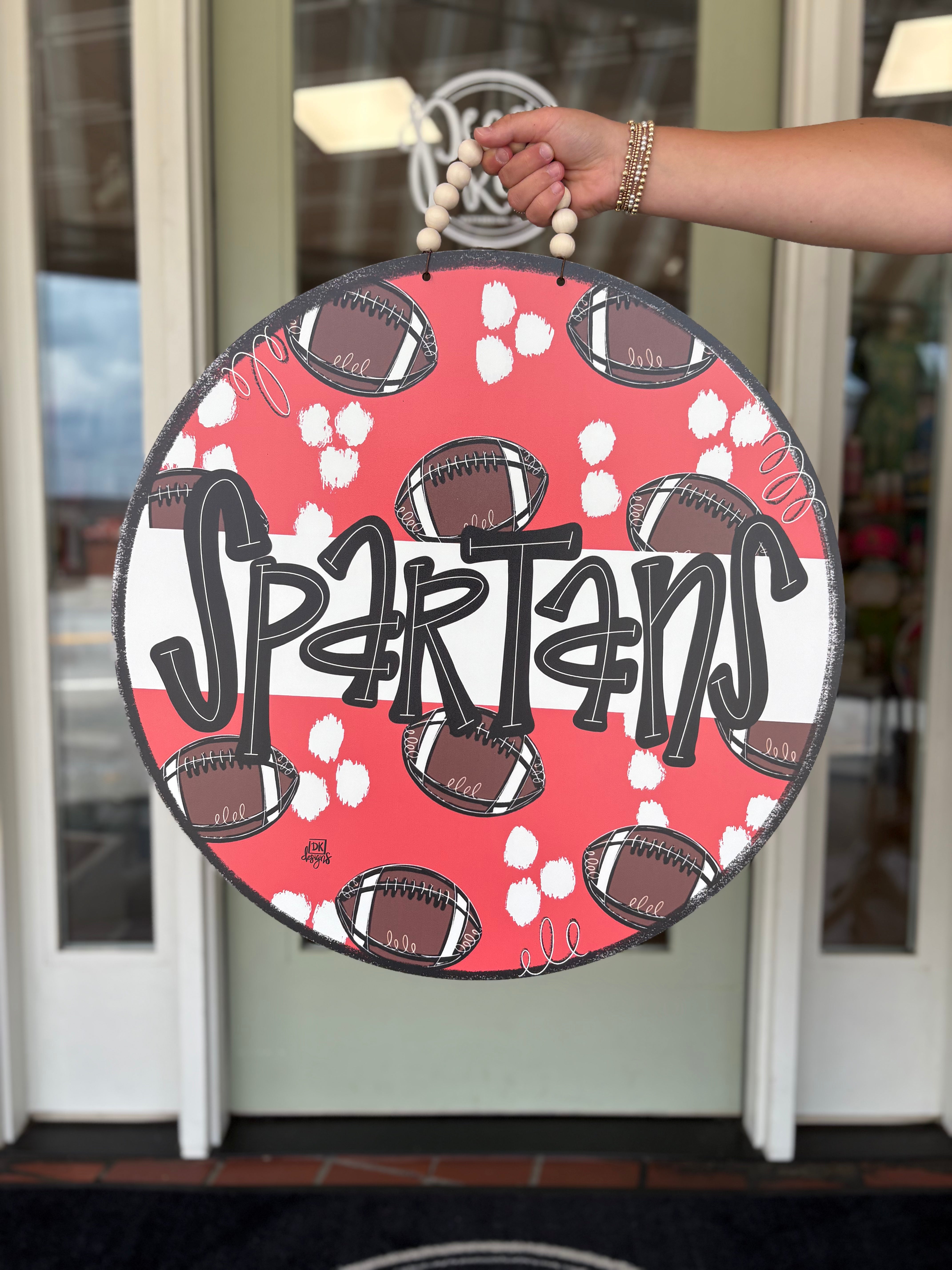 Red and White Spartans Door Hanger