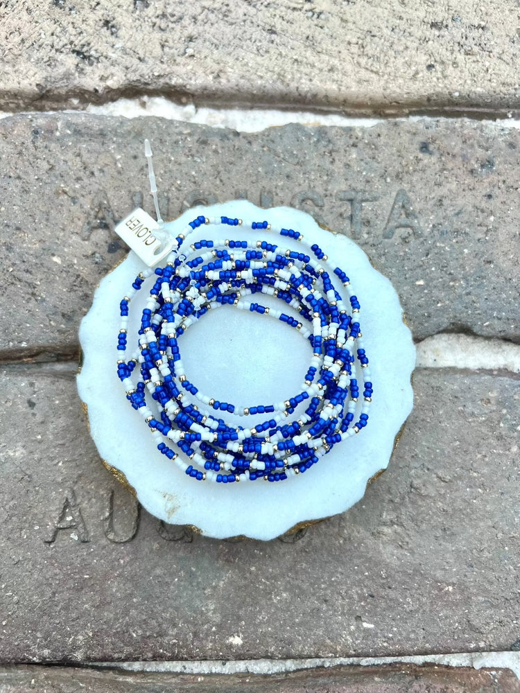 Blue & White Seed Bead Bracelet Set