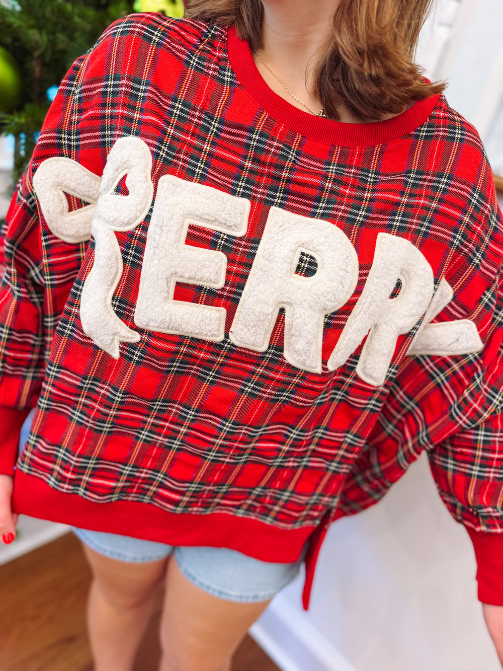 The Merry Bow Chenille Plaid Top (S-XL)
