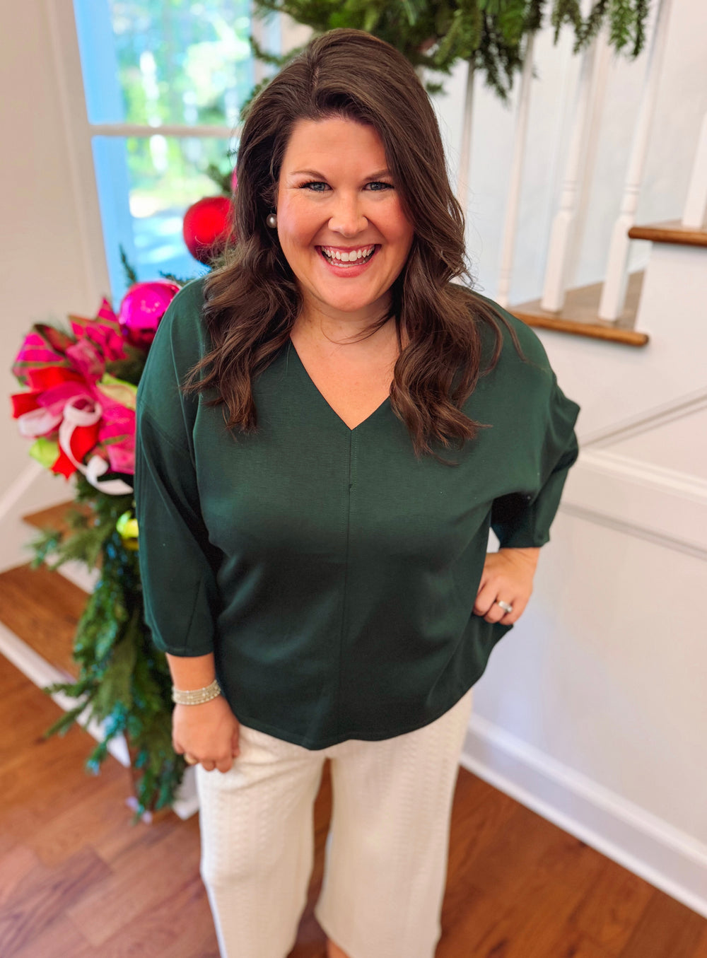 The Fraser Green Quarter Sleeve Top (XL-2X)