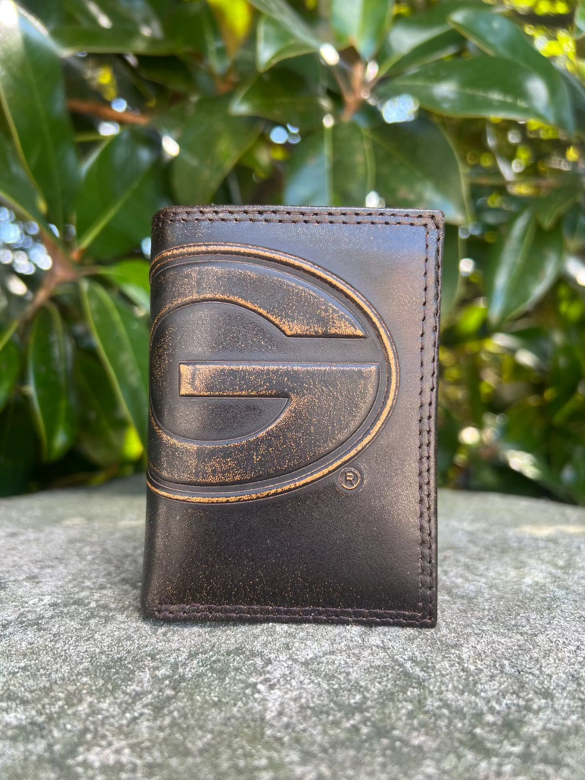 University of Georgia Brown Embossed Leather Tri-Fold Wallet