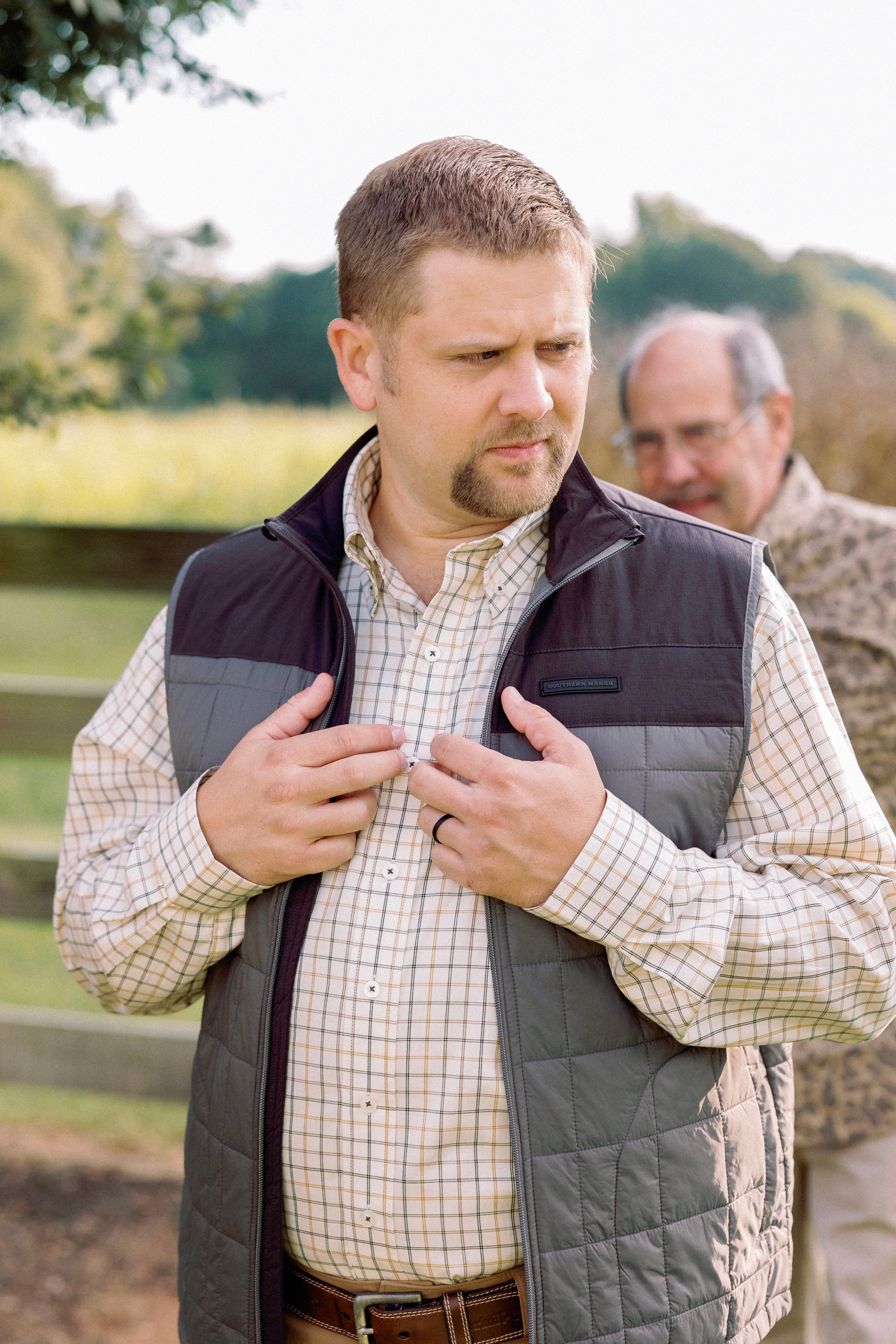 Chateau Windowpane Dress Shirt in Oatmeal & Stone Brown