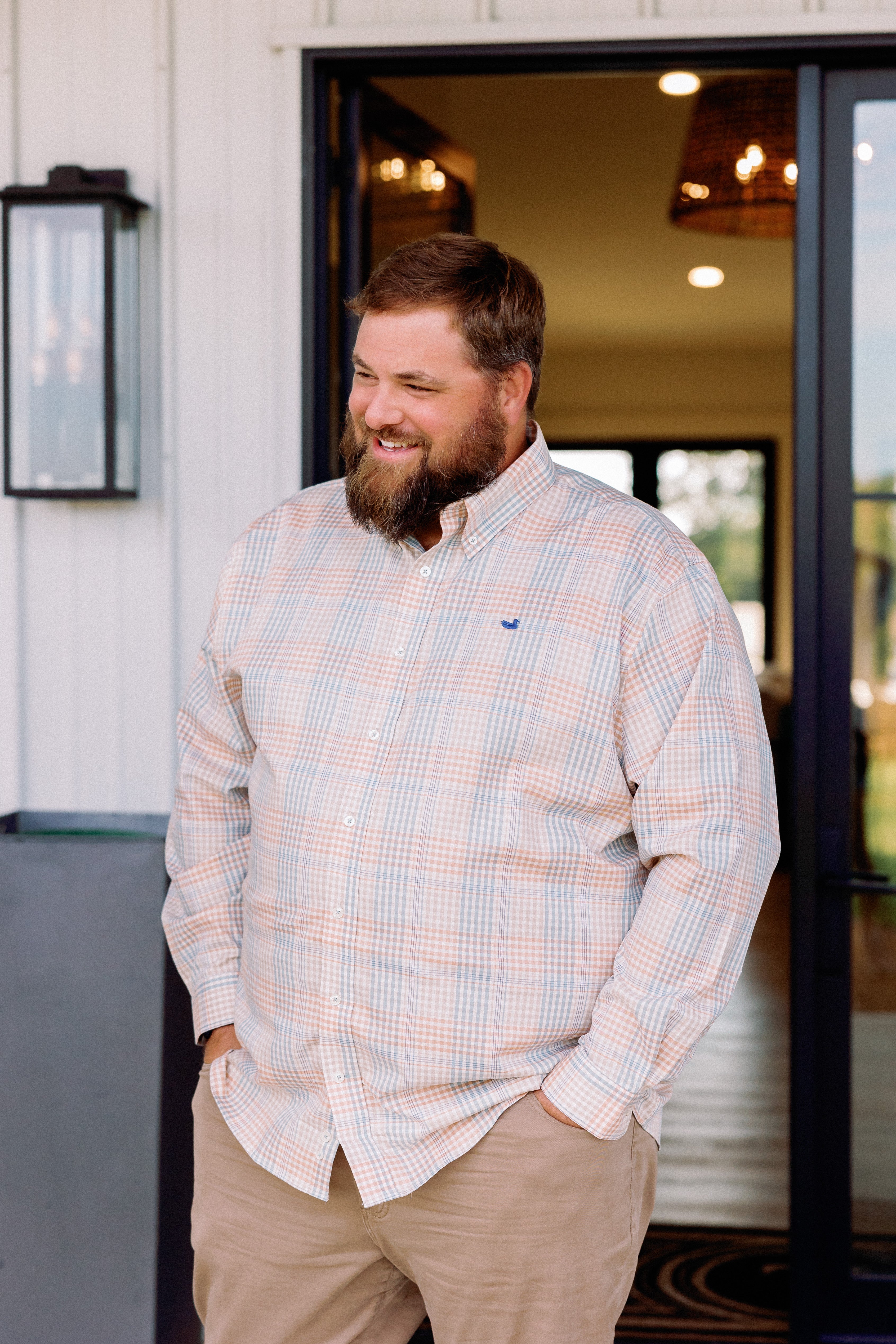 Edgefield Windowpane Dress Shirt in Burnt Taupe and Sage by Southern Marsh