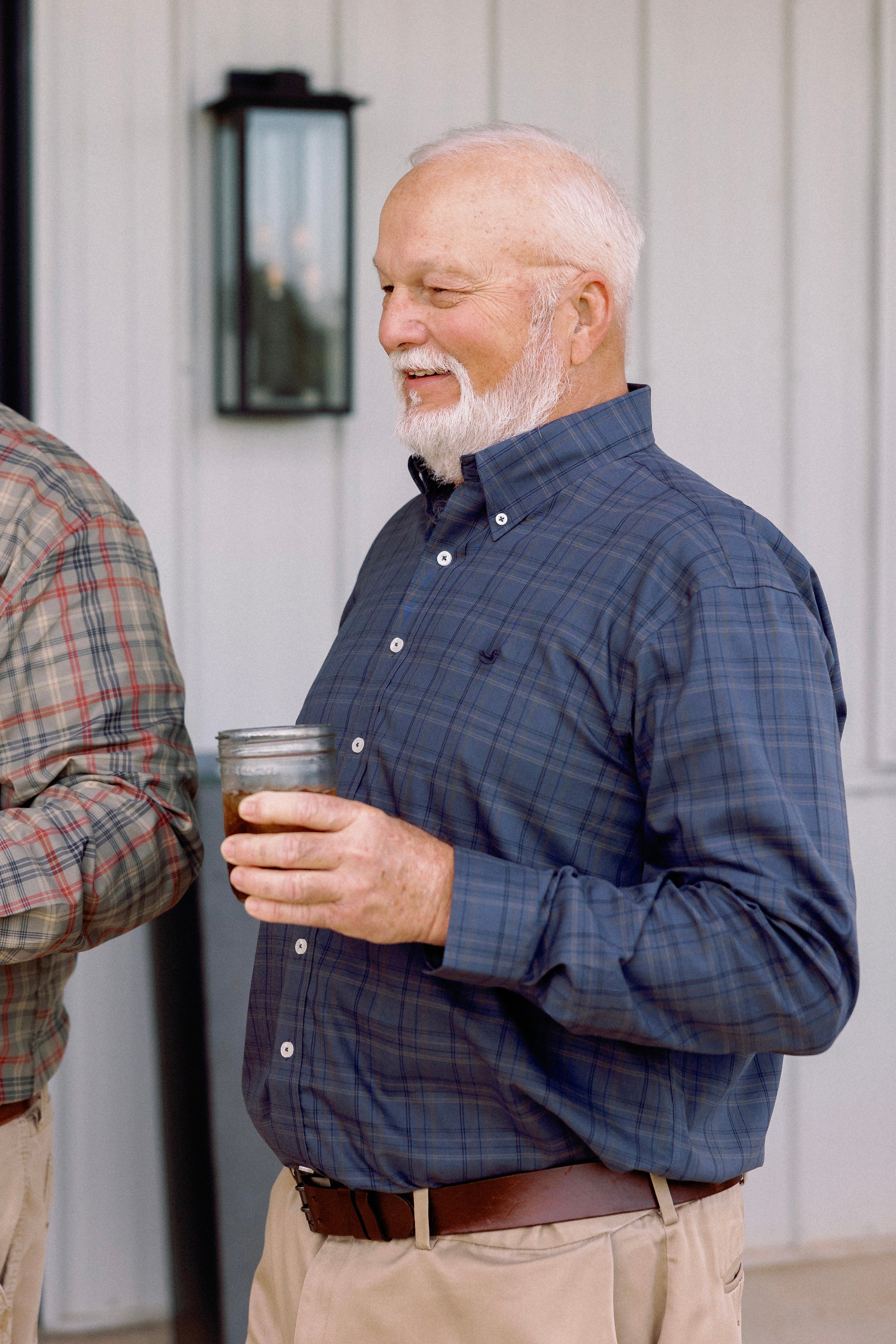 Chatham Lines Performance Dress Shirt in Navy & Stone Brown by Southern Marsh