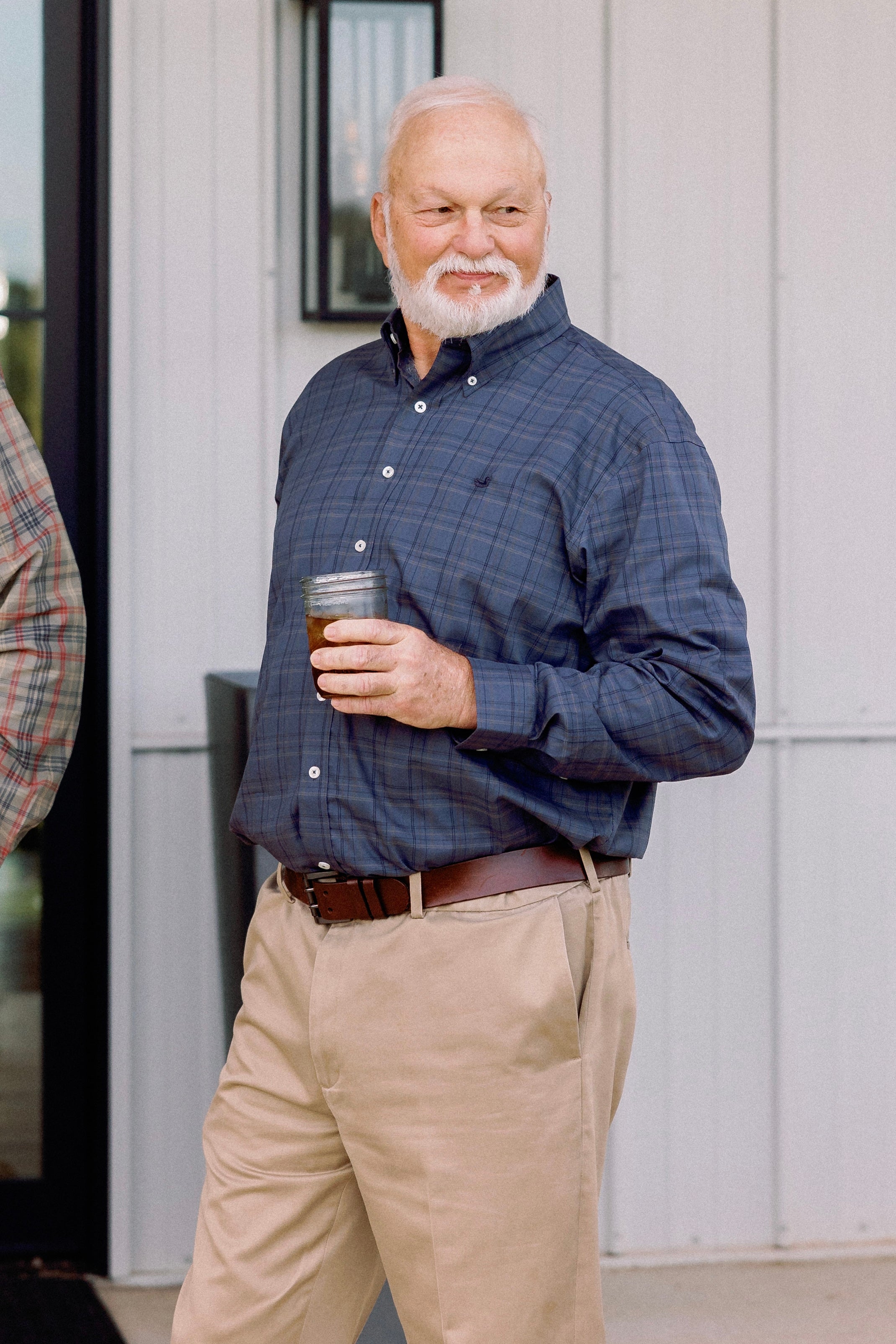 Chatham Lines Performance Dress Shirt in Navy & Stone Brown by Southern Marsh