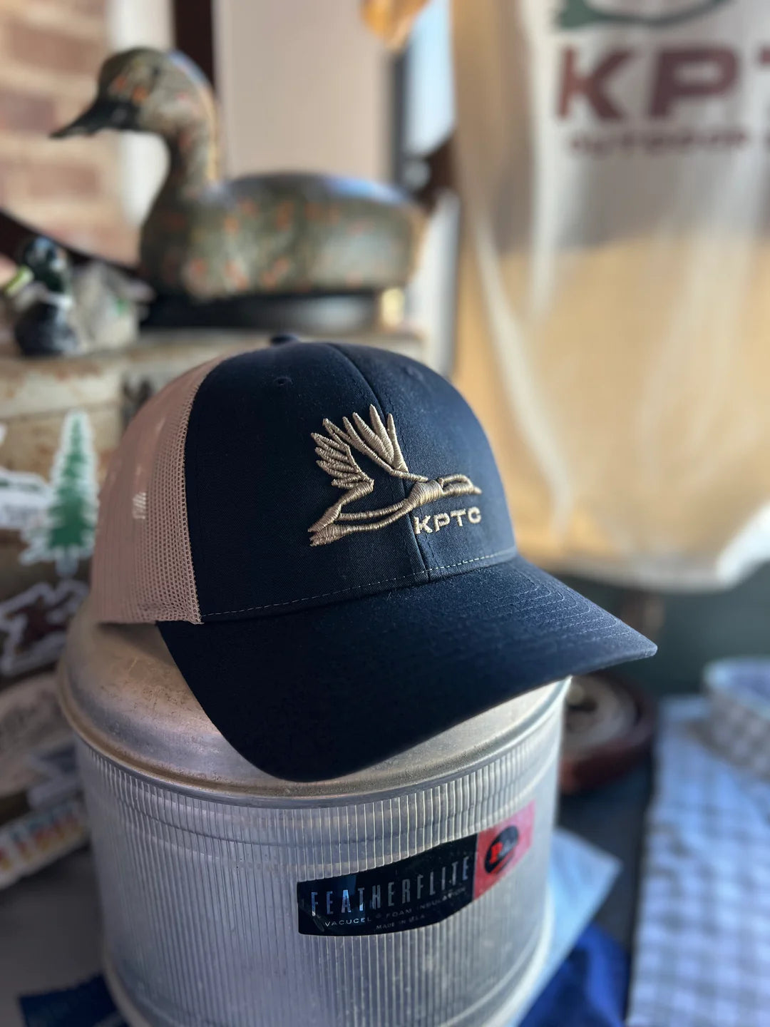 Mallard Logo Trucker Hat in Navy/Khaki by Knotted Pine Trading Co.