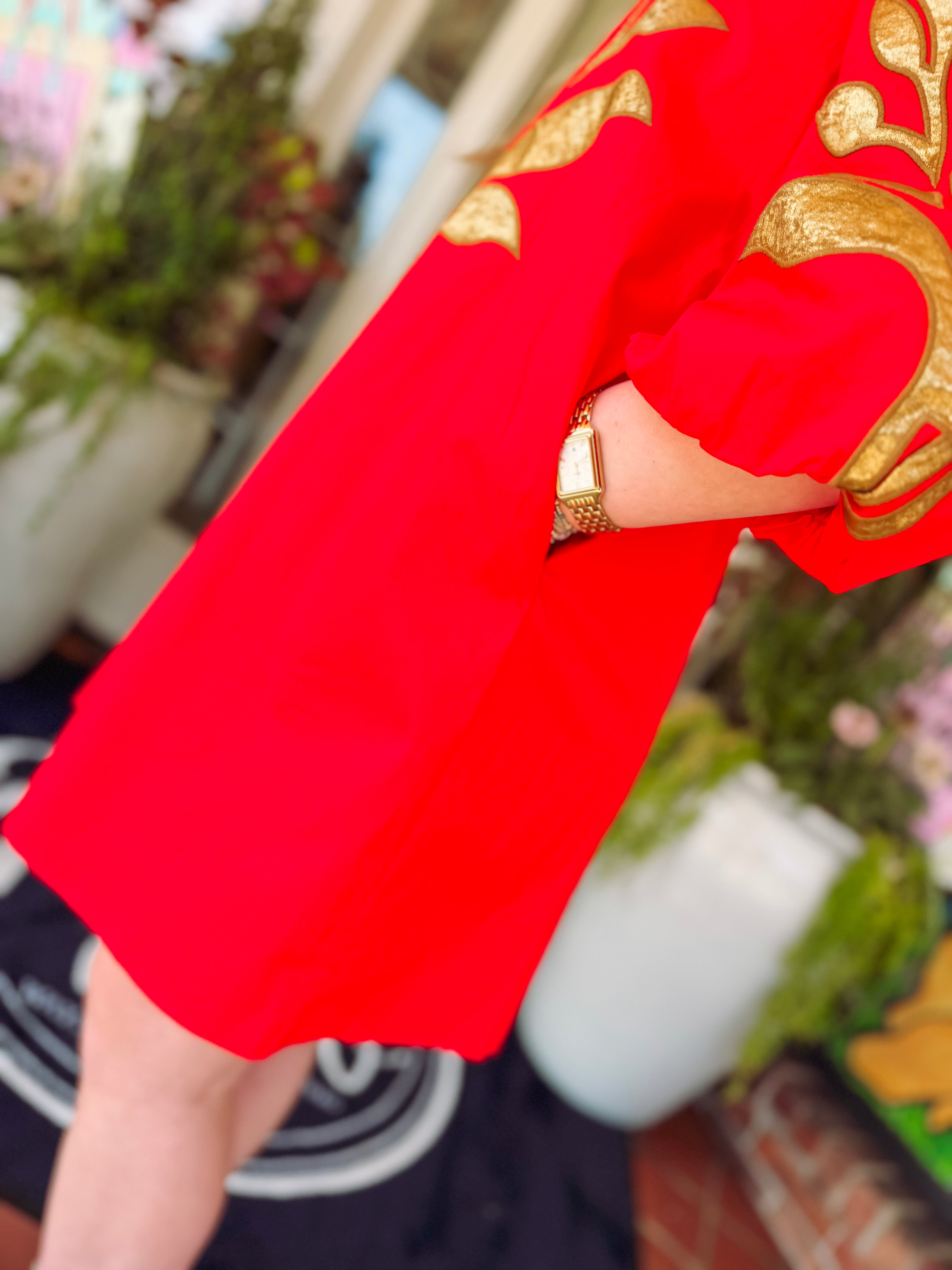 The Kellyn Floral Applique Dress in Red (S-L)