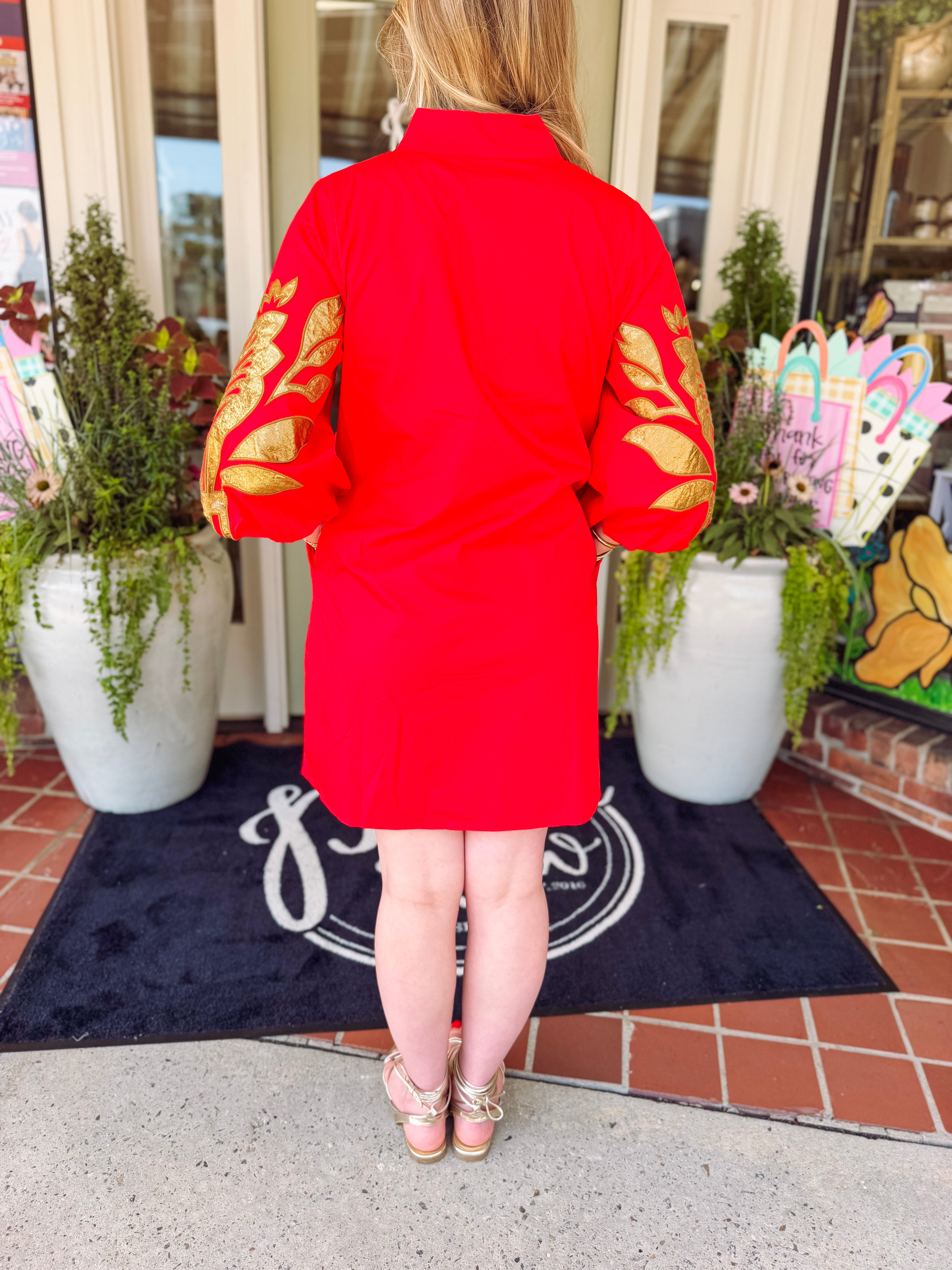 The Kellyn Floral Applique Dress in Red (S-L)