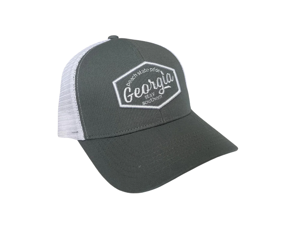 Georgia Script Stay Southern Patch Mesh Back Trucker Hat by Peach State Pride