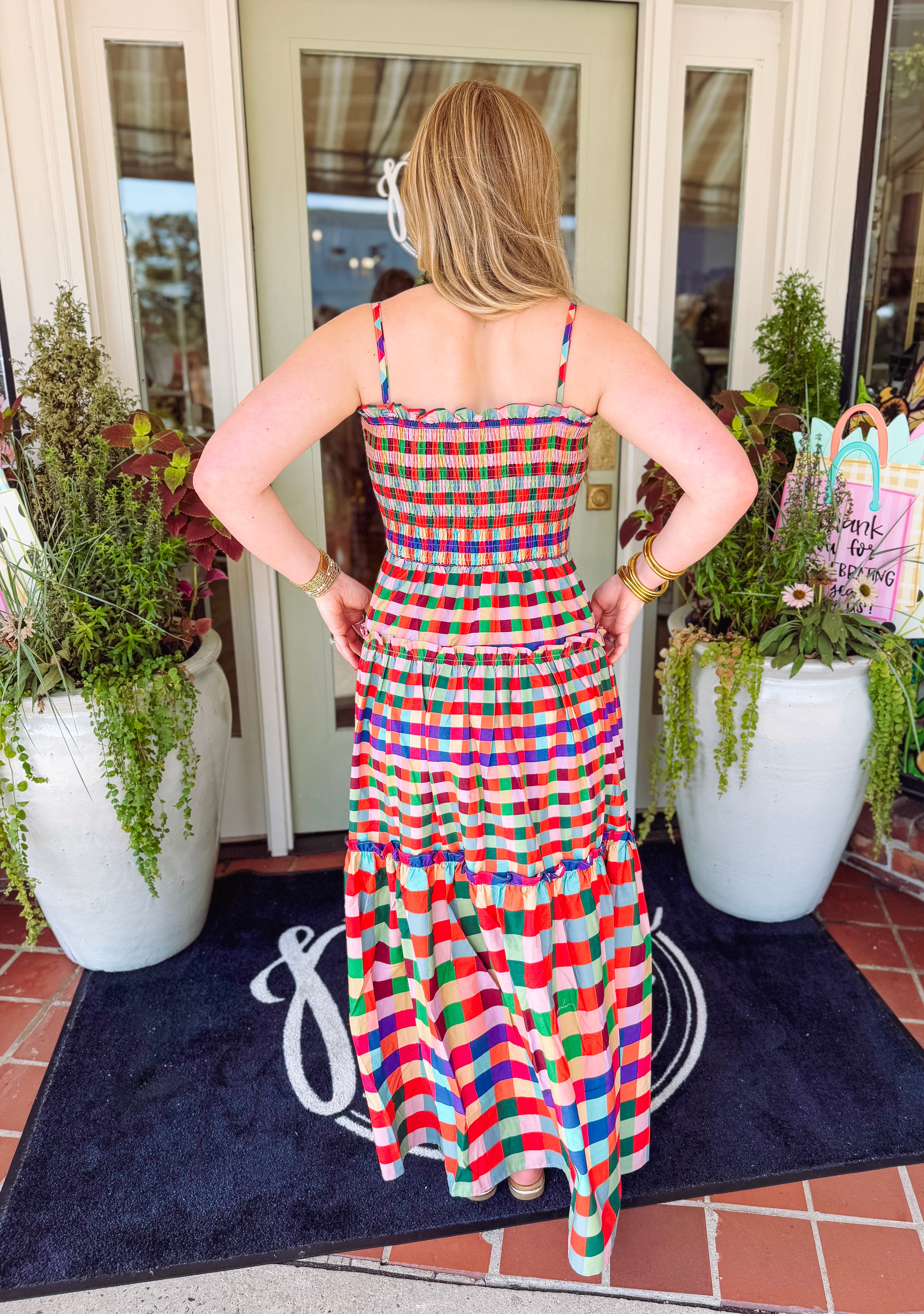 The Gia Smocked Bodice Plaid Tiered Maxi Dress (S-L)