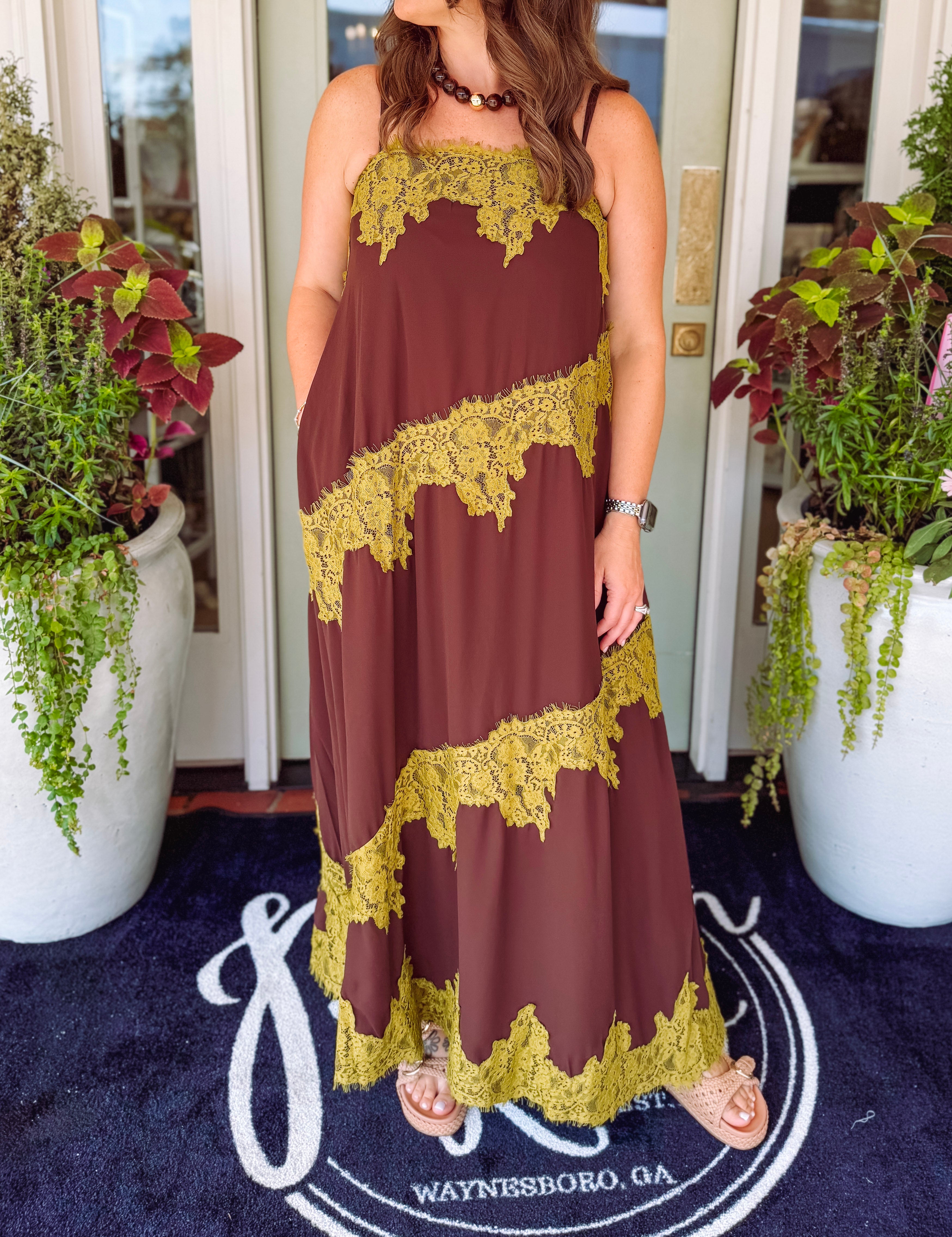 The Pepper Contrast Lace Trim Maxi Dress (S-L)