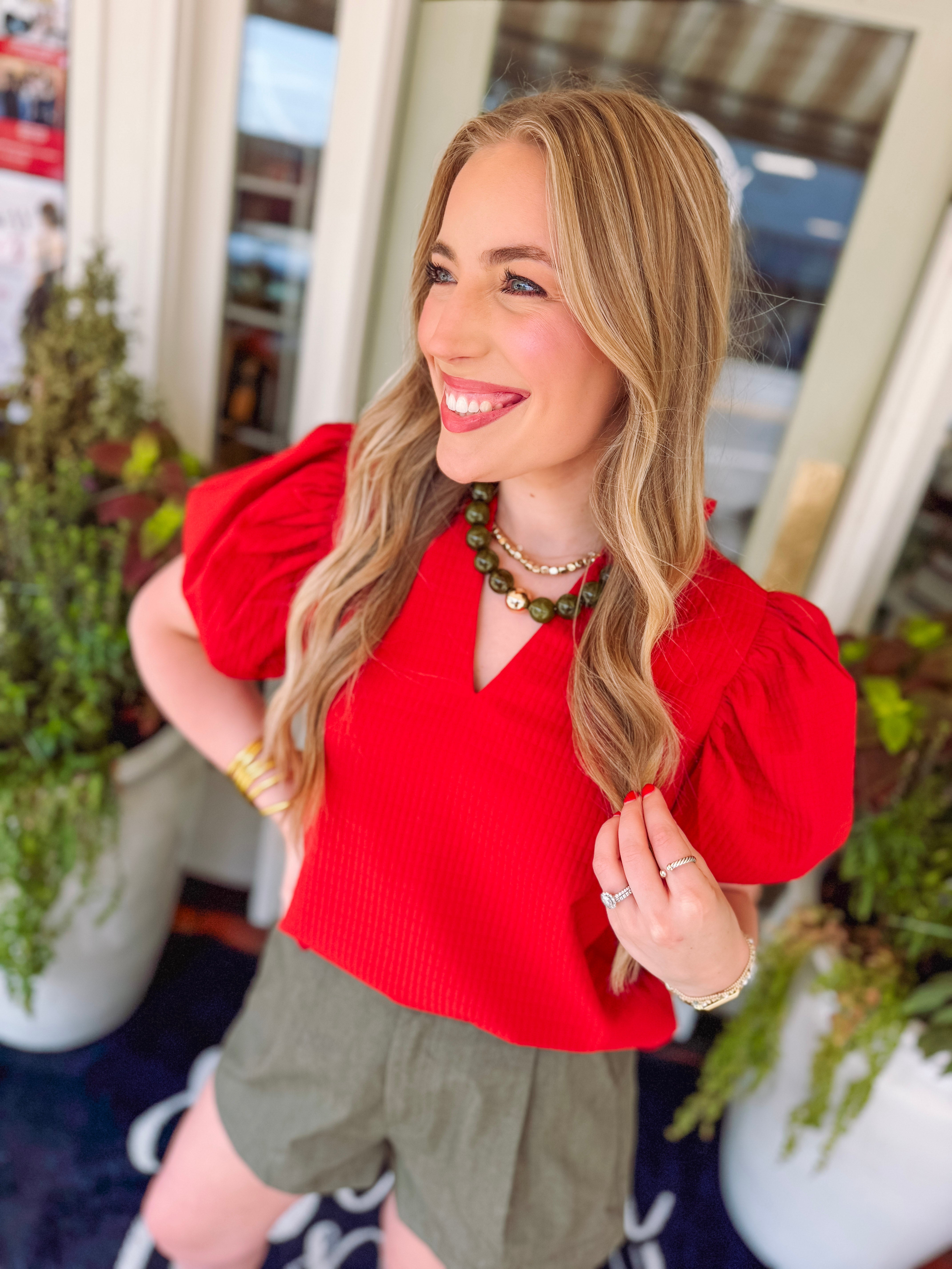 The Phoebe Puff Sleeve Ruffle Textured Top (S-L)