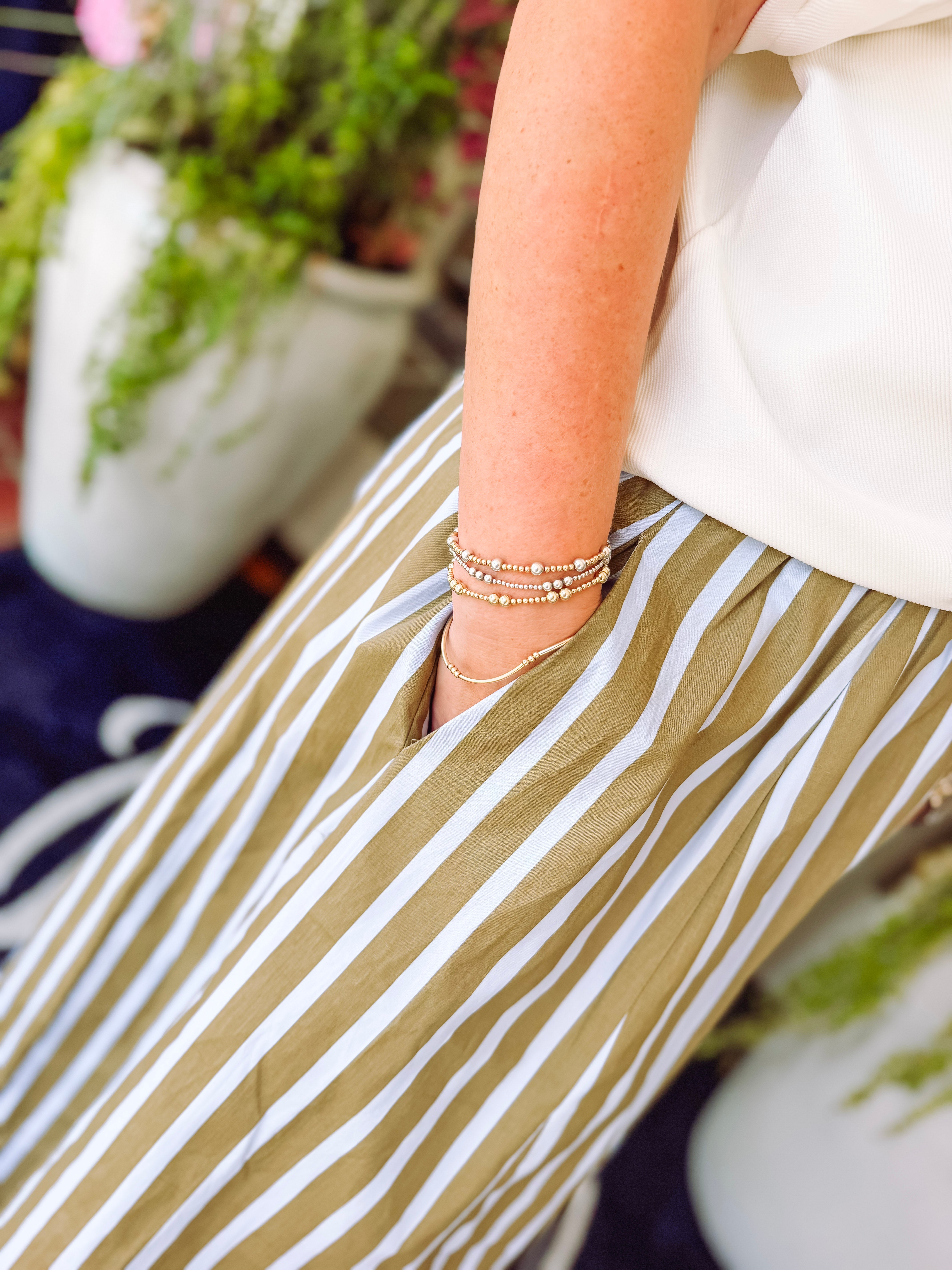 The Olive Wide Stripe A-Line Skirt (S-L)