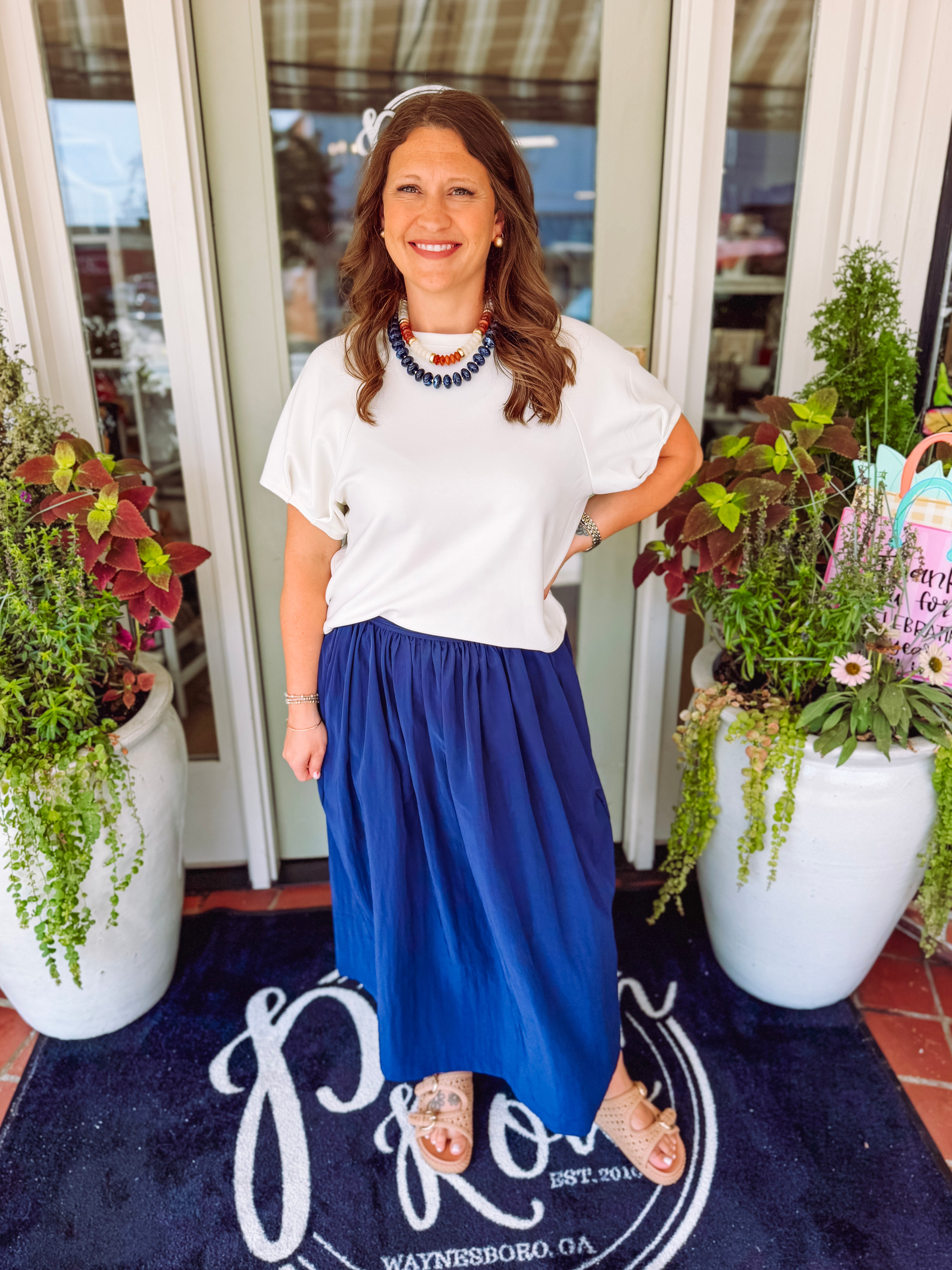 The Valerie A-Line Midi Skirt in Navy (S-L)