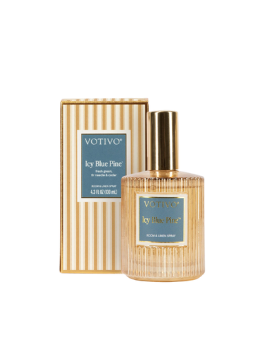 gold bottle Icy Blue Pine Room & Linen Spray